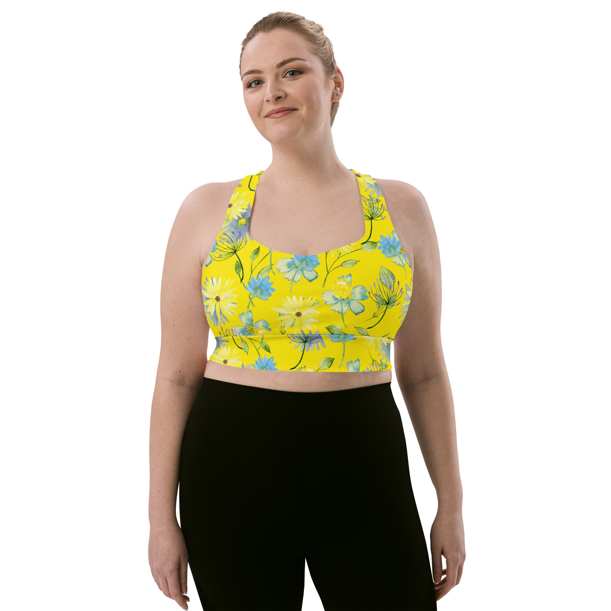 Longline sports bra Summer Flowers Yellow
