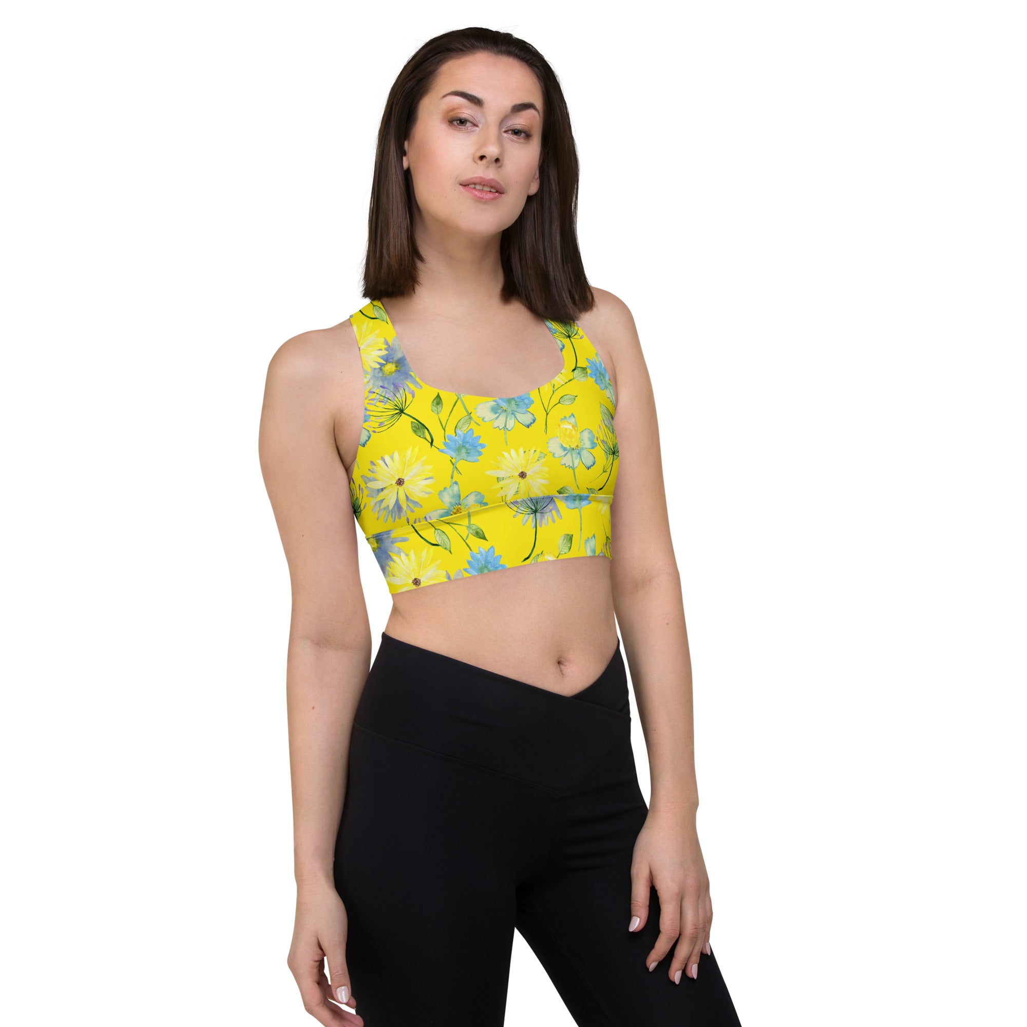 Longline sports bra Summer Flowers Yellow
