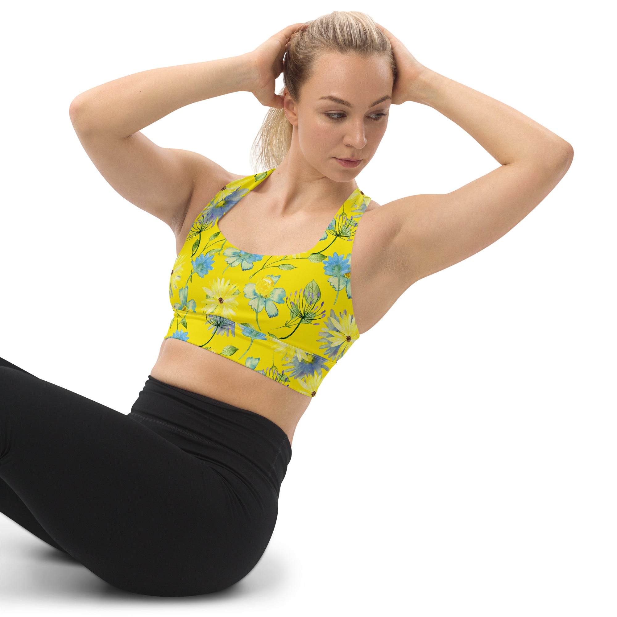 Longline sports bra Summer Flowers Yellow