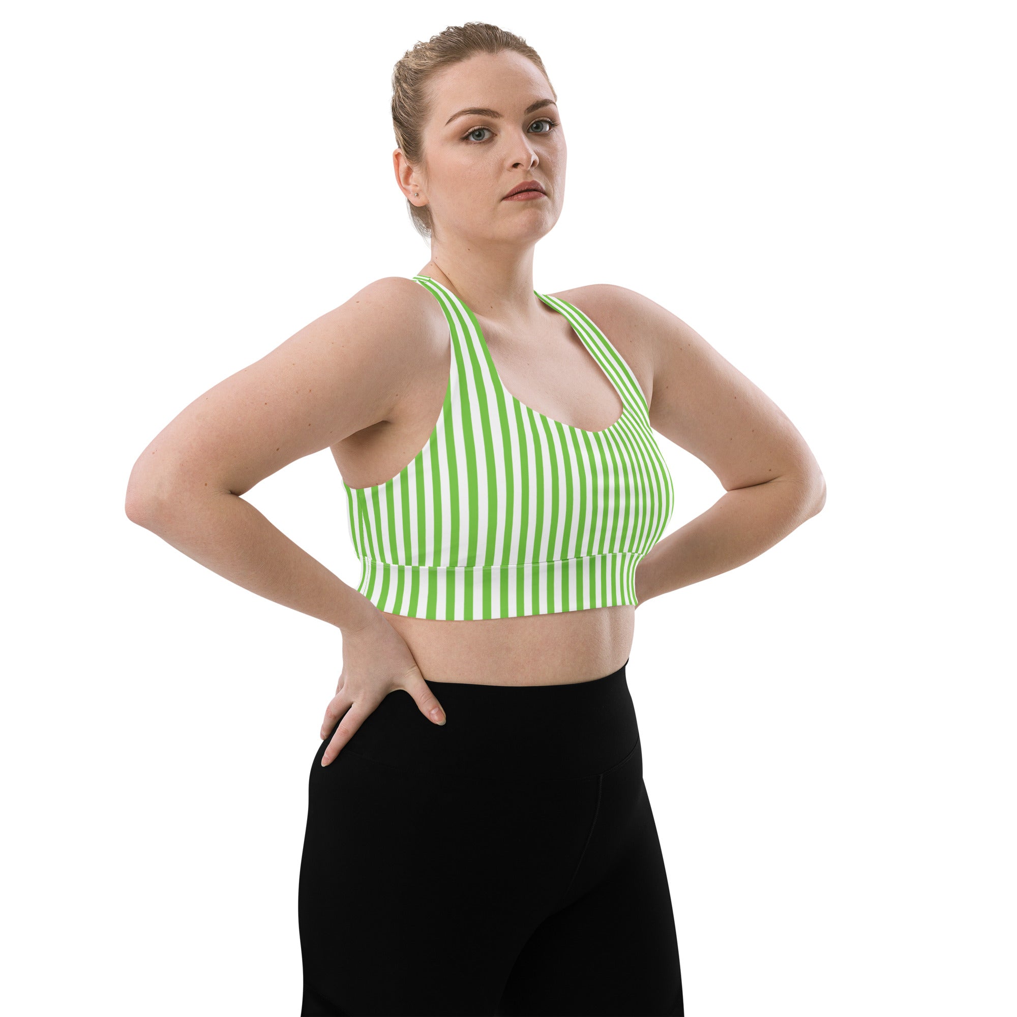 Longline sports bra White and Green Stripes