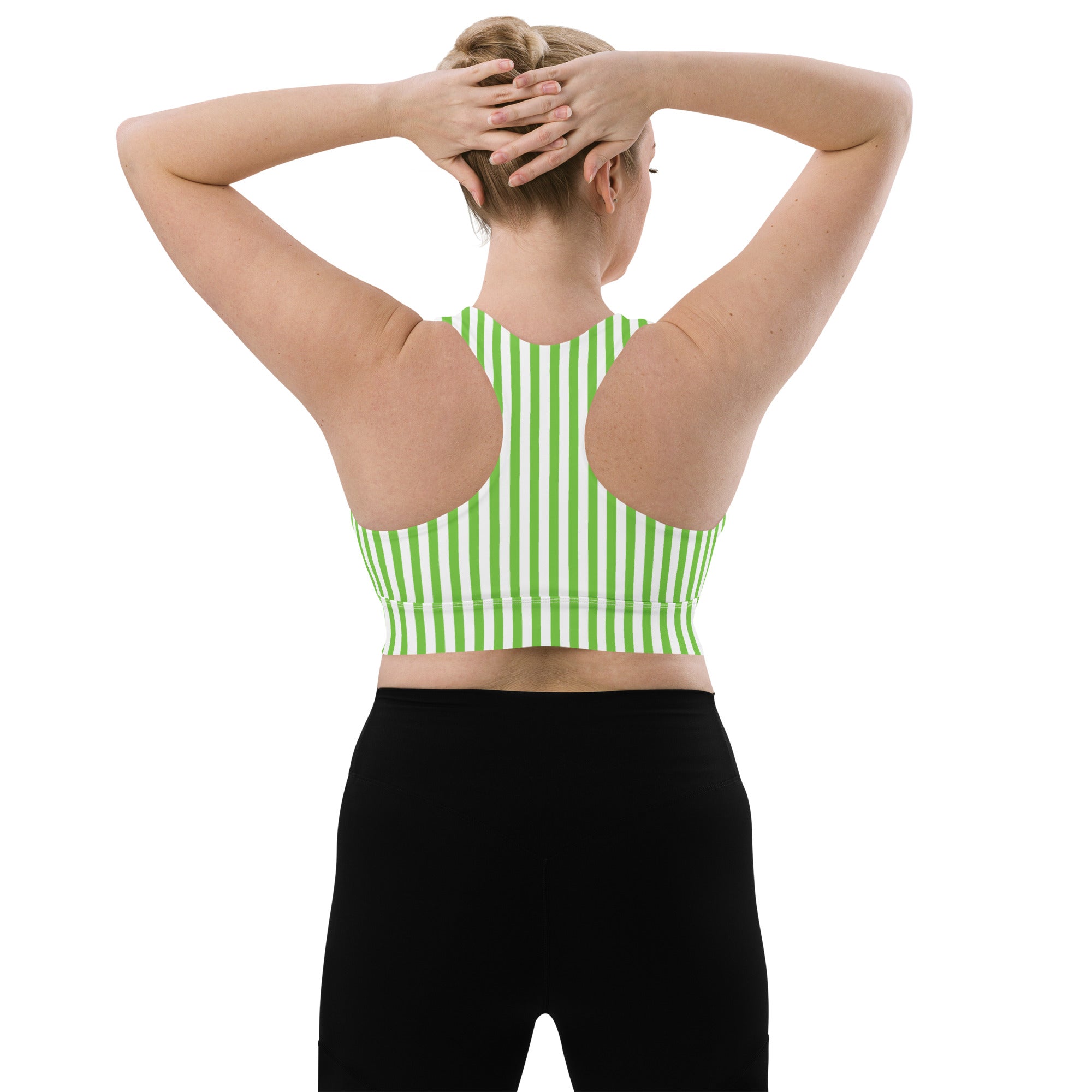 Longline sports bra White and Green Stripes