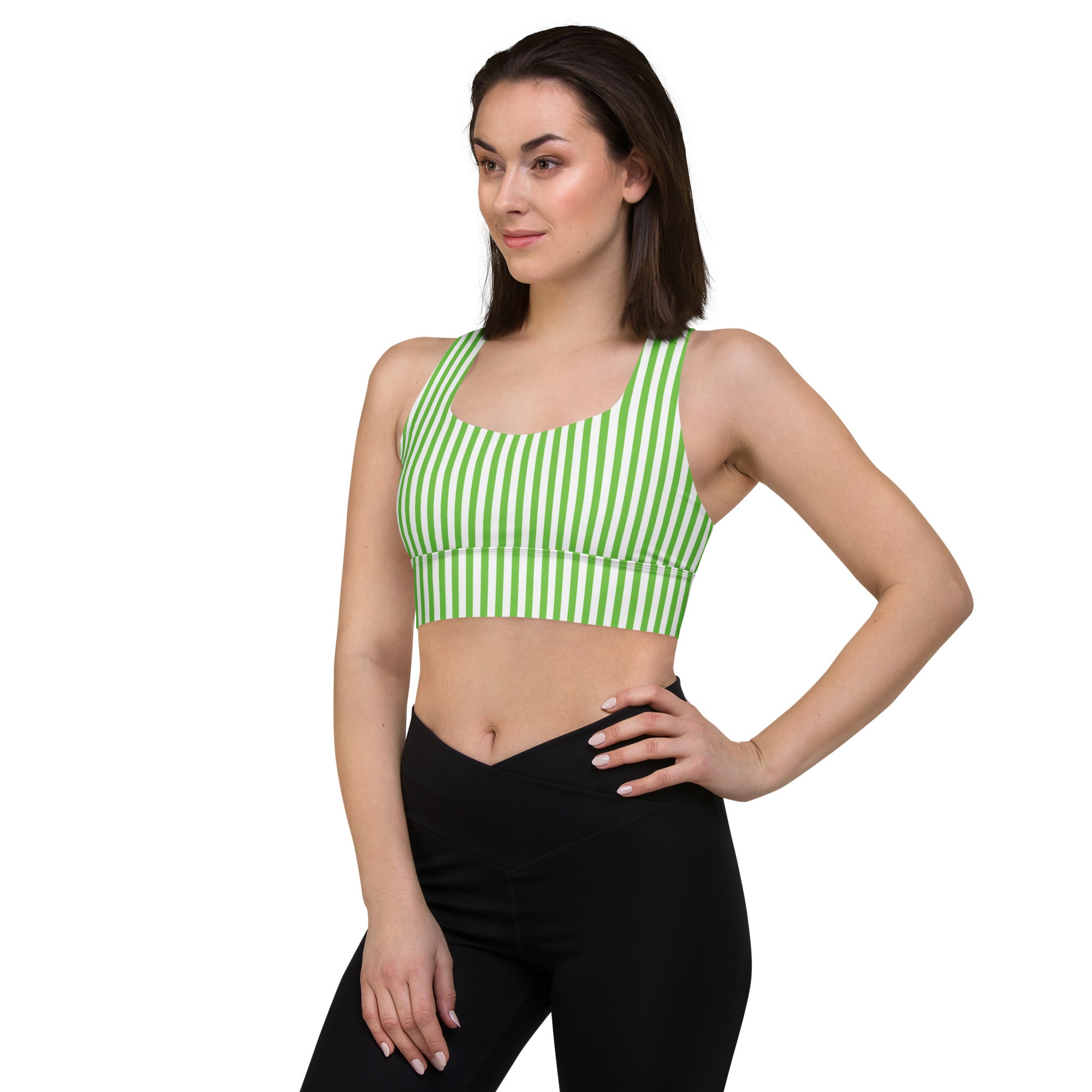 Longline sports bra White and Green Stripes