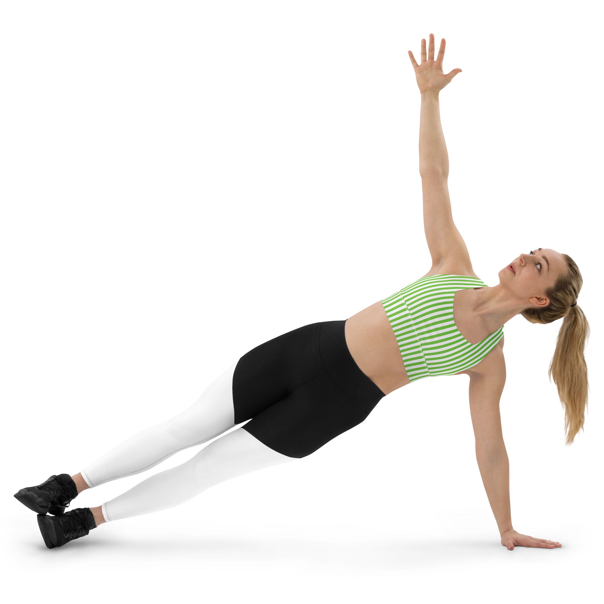 Longline sports bra White and Green Stripes