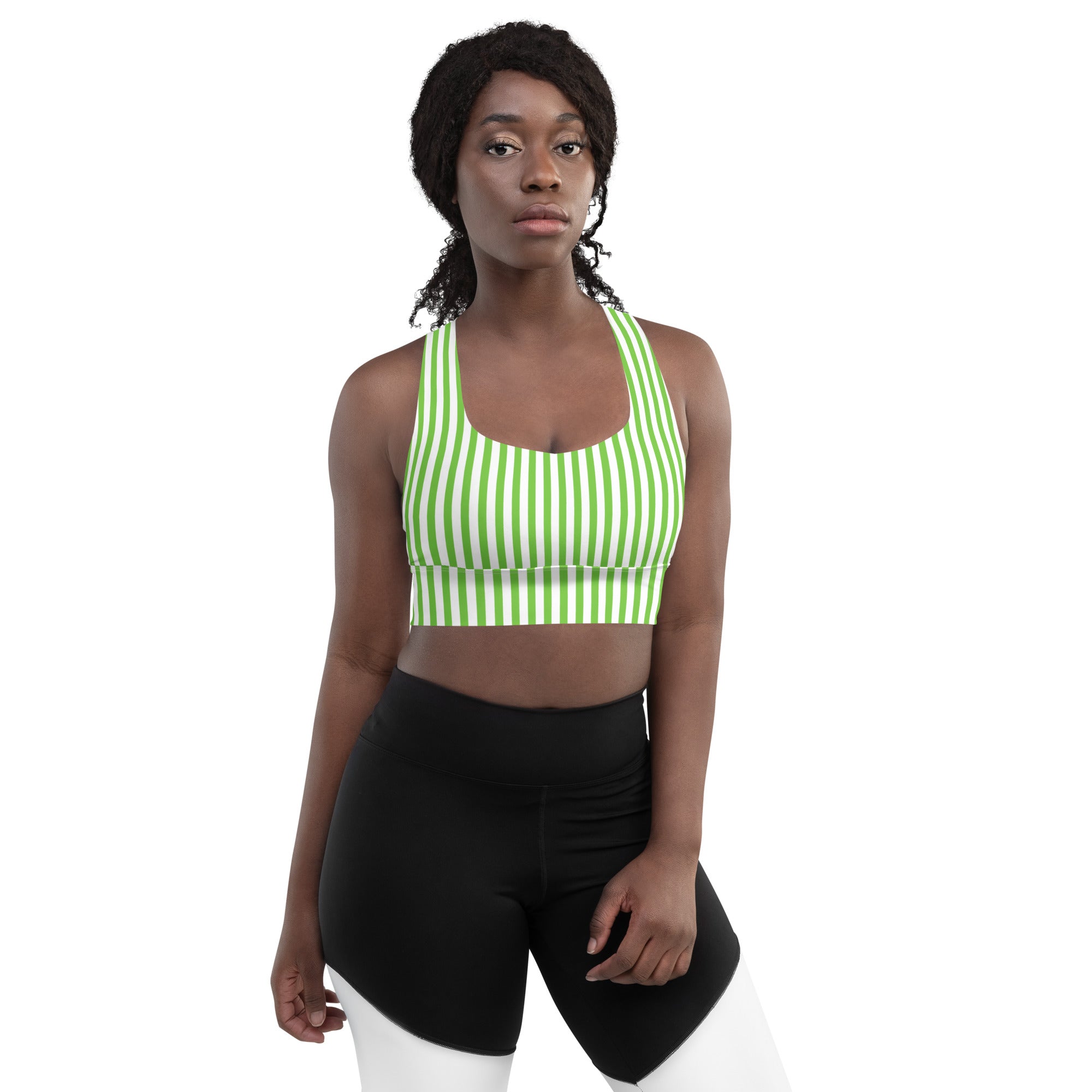 Longline sports bra White and Green Stripes