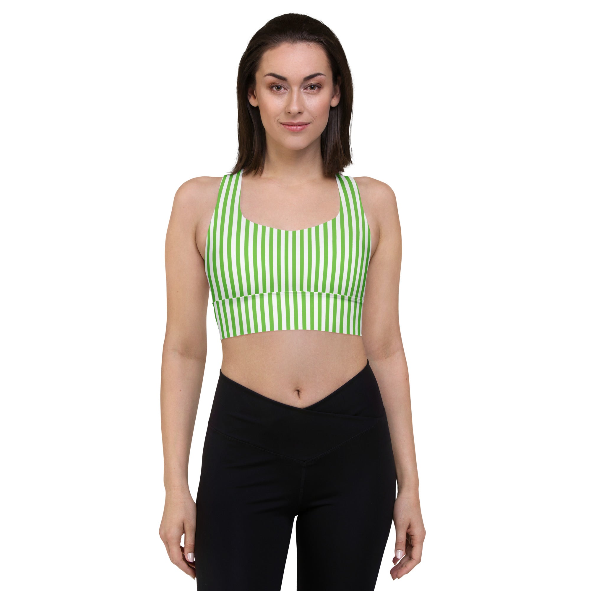 Longline sports bra White and Green Stripes