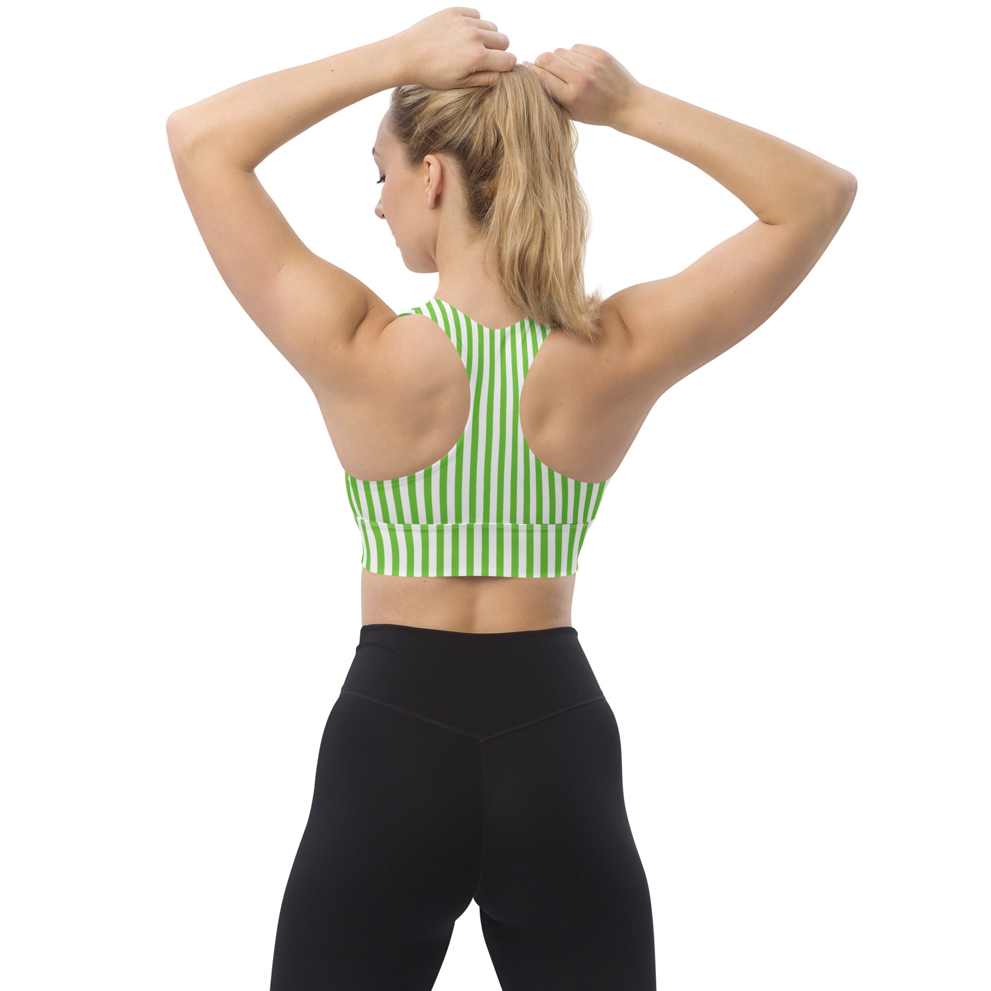 Longline sports bra White and Green Stripes