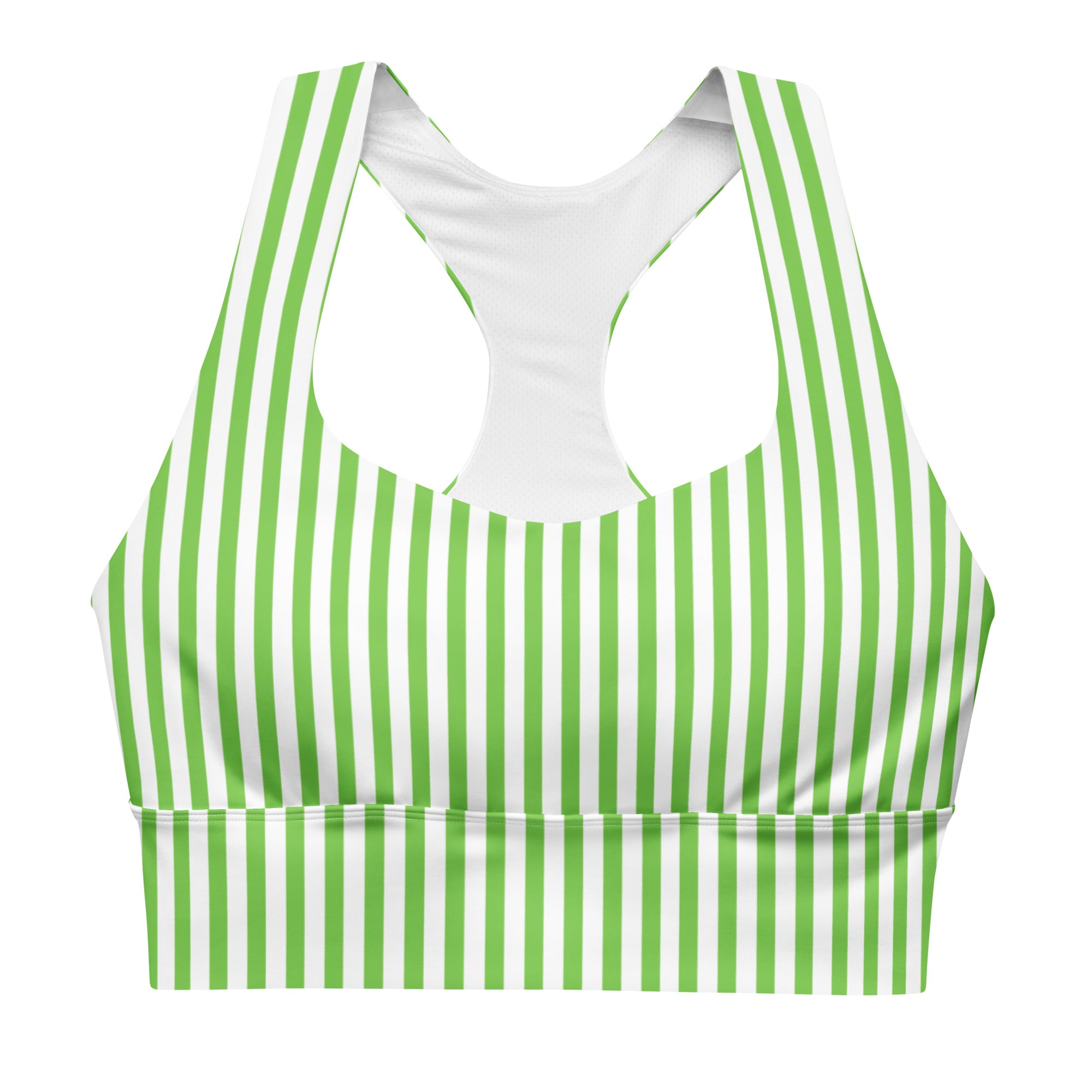 Longline sports bra White and Green Stripes