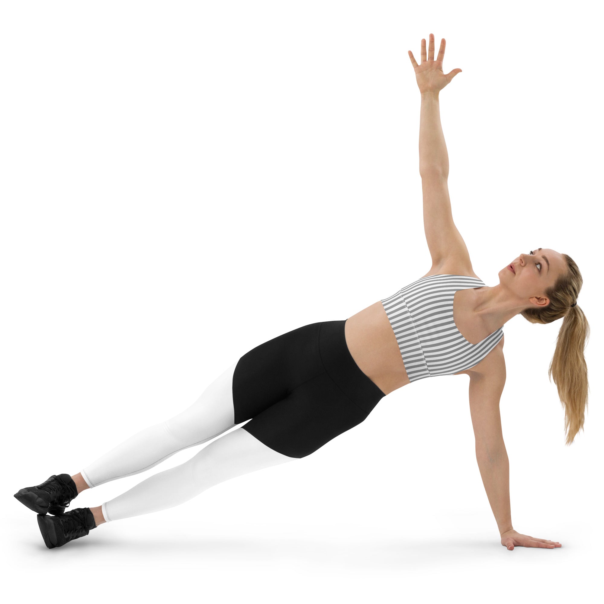 Longline sports bra White and Grey Stripes