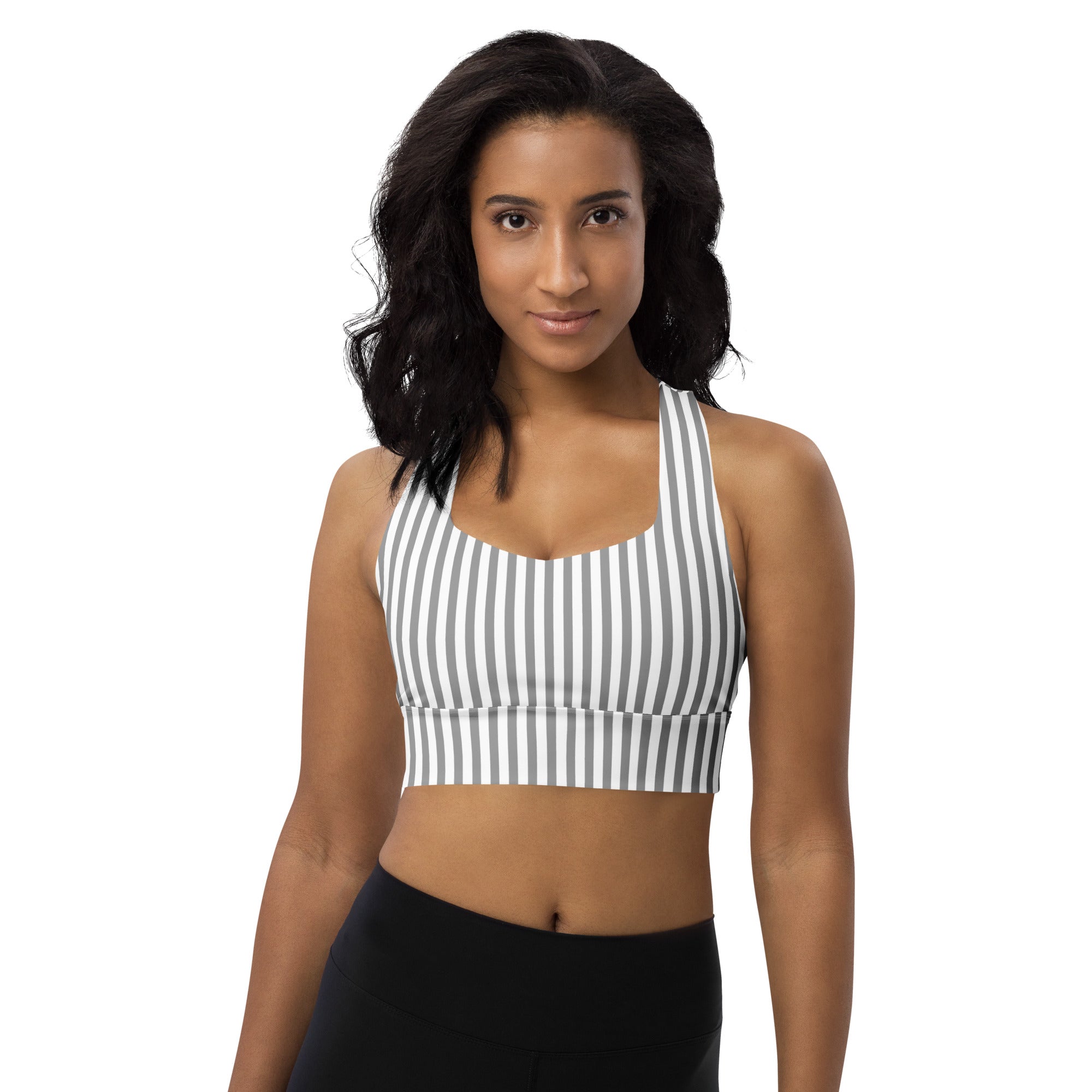 Longline sports bra White and Grey Stripes