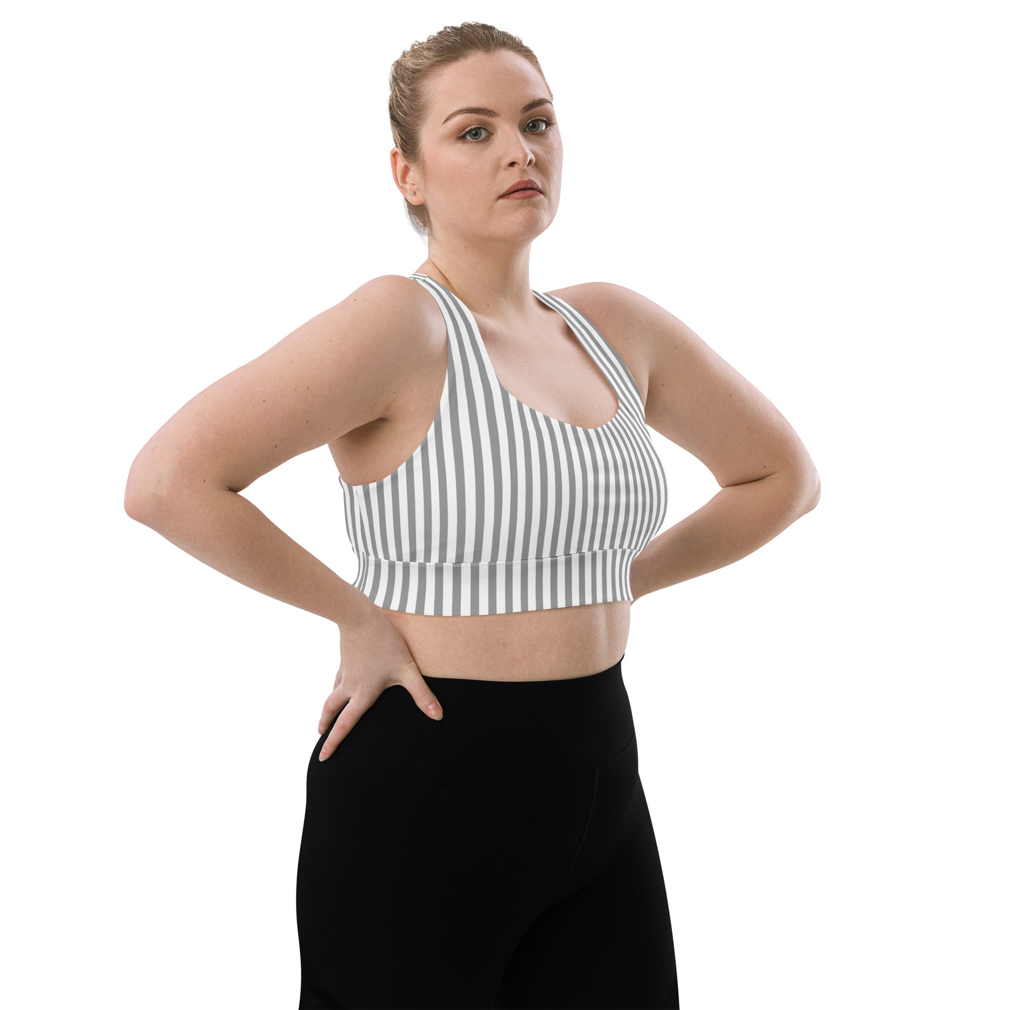 Longline sports bra White and Grey Stripes