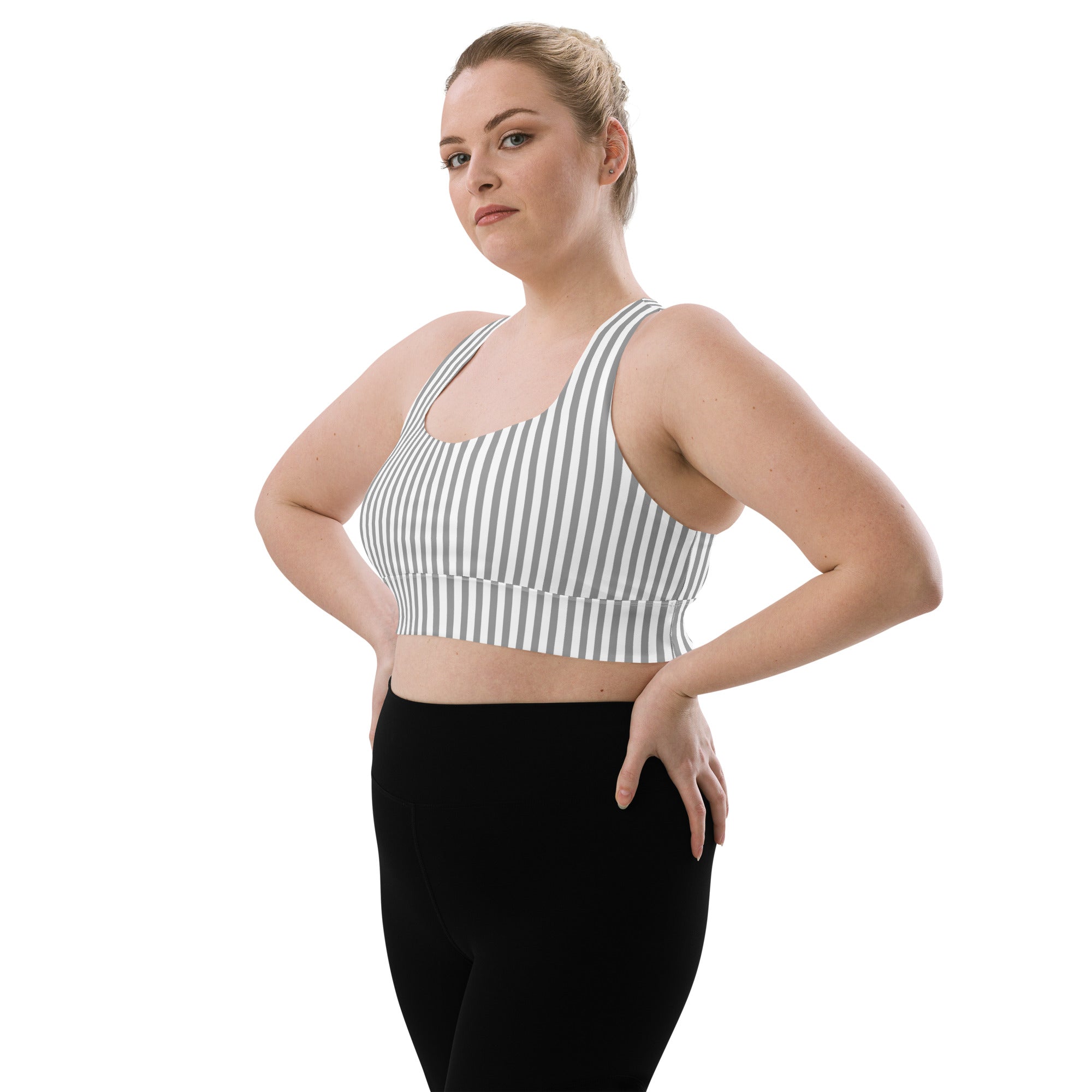 Longline sports bra White and Grey Stripes