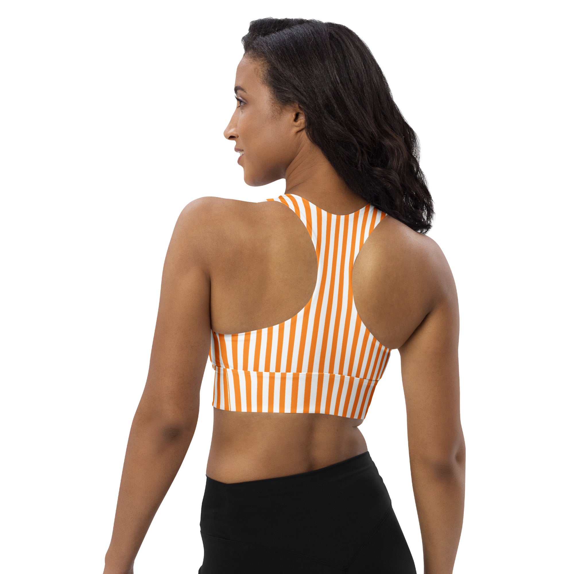 Longline sports bra White and Orange Stripes
