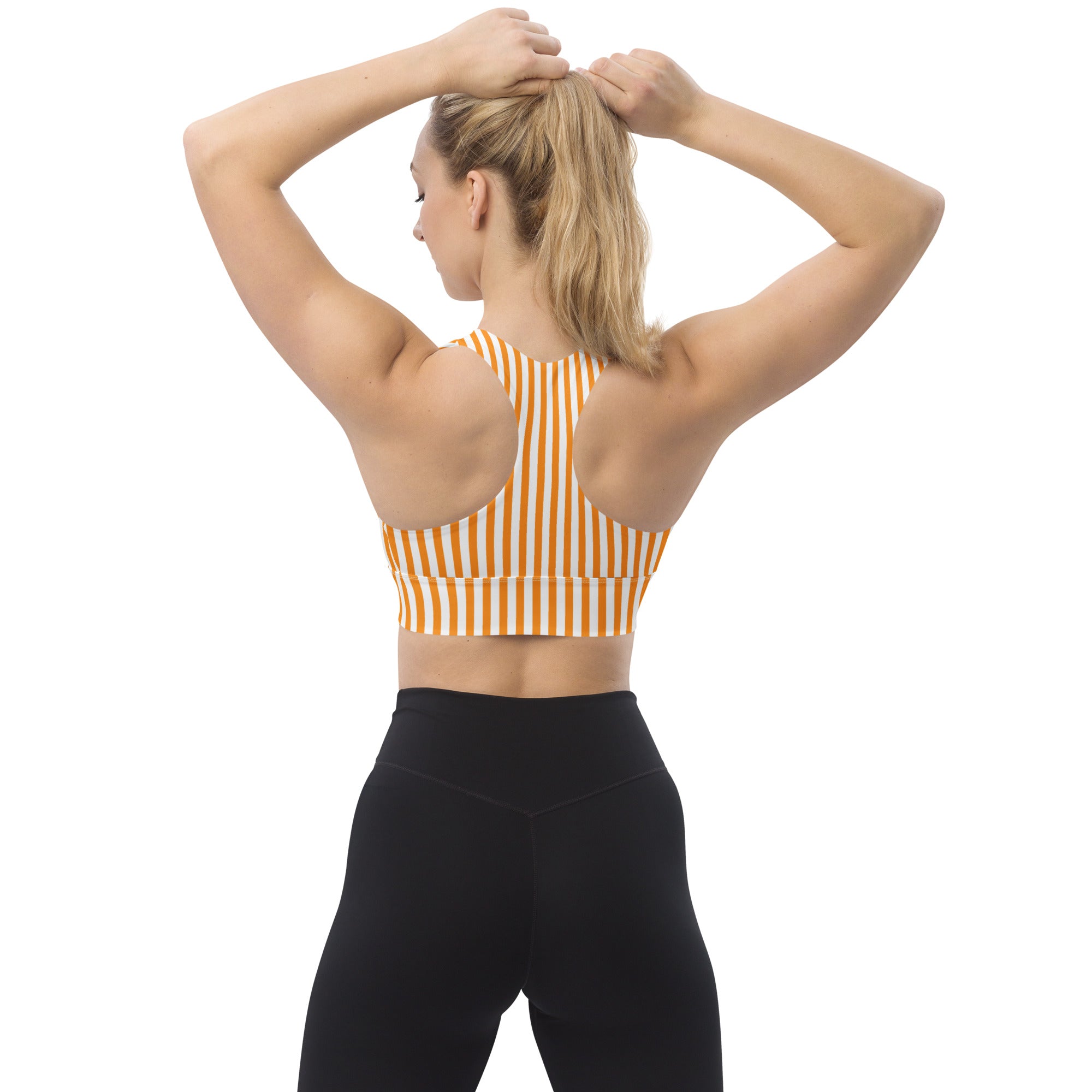 Longline sports bra White and Orange Stripes
