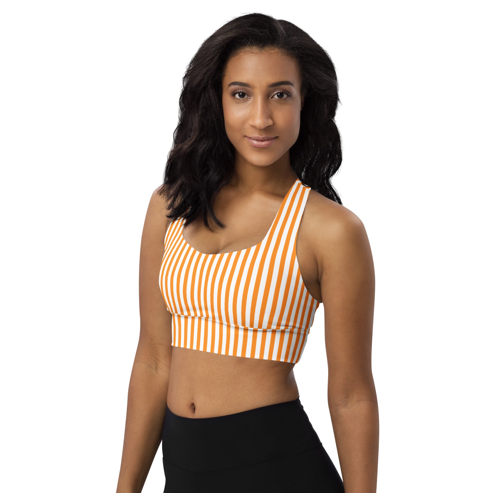 Longline sports bra White and Orange Stripes