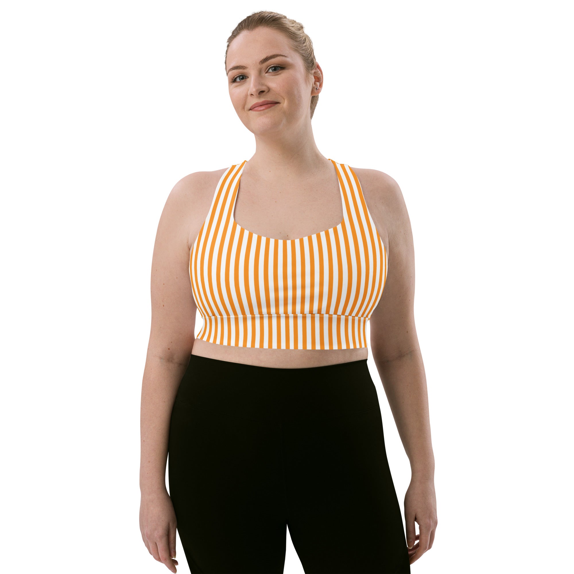Longline sports bra White and Orange Stripes