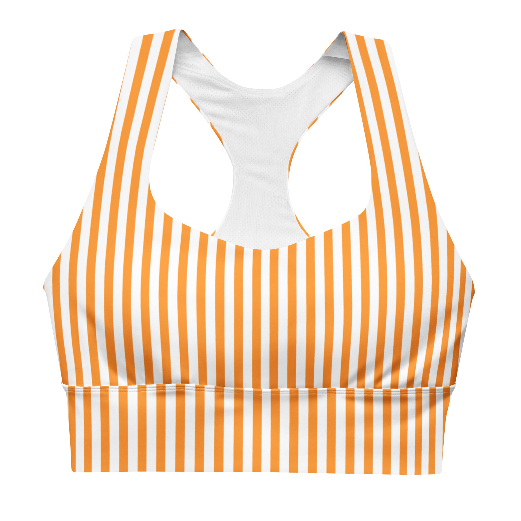 Longline sports bra White and Orange Stripes