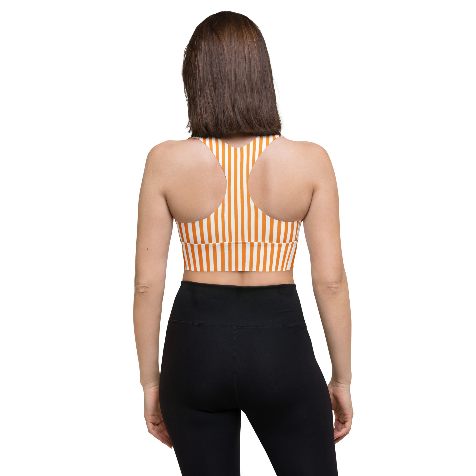 Longline sports bra White and Orange Stripes