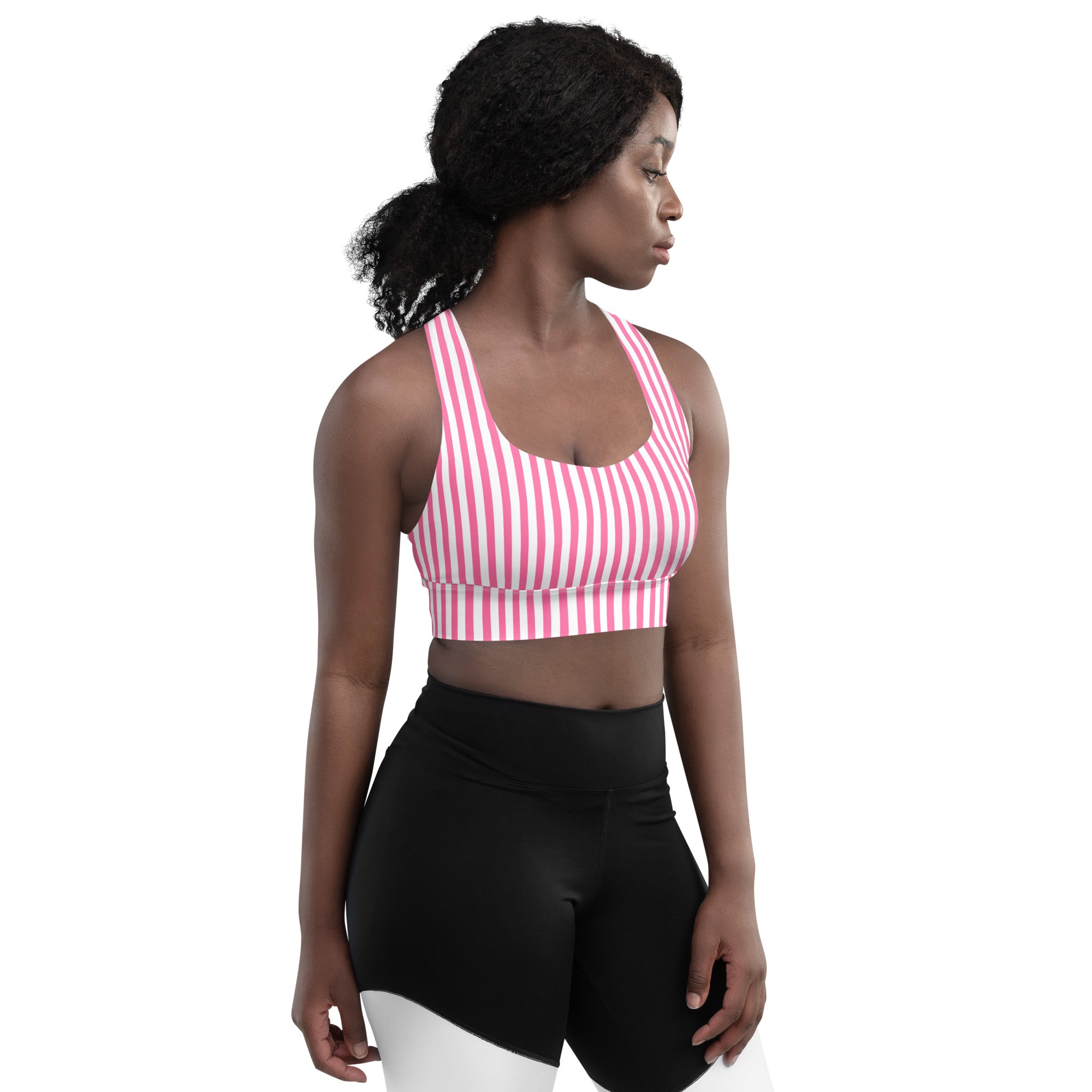 Longline sports bra White and Pink Stripes