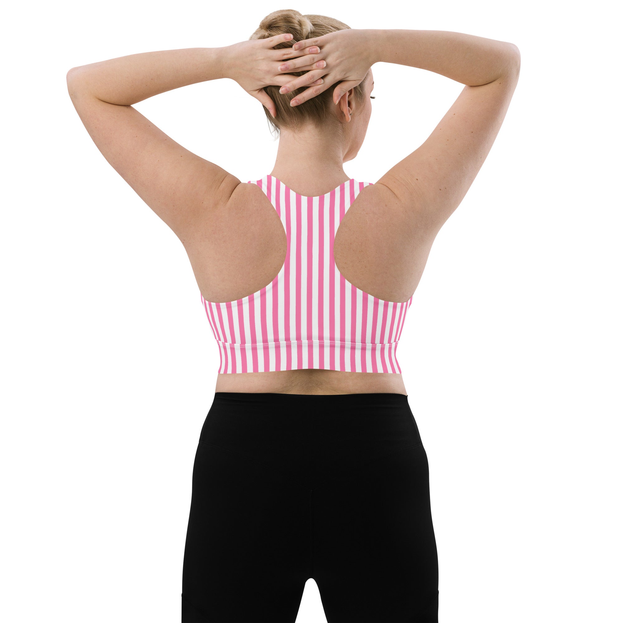 Longline sports bra White and Pink Stripes