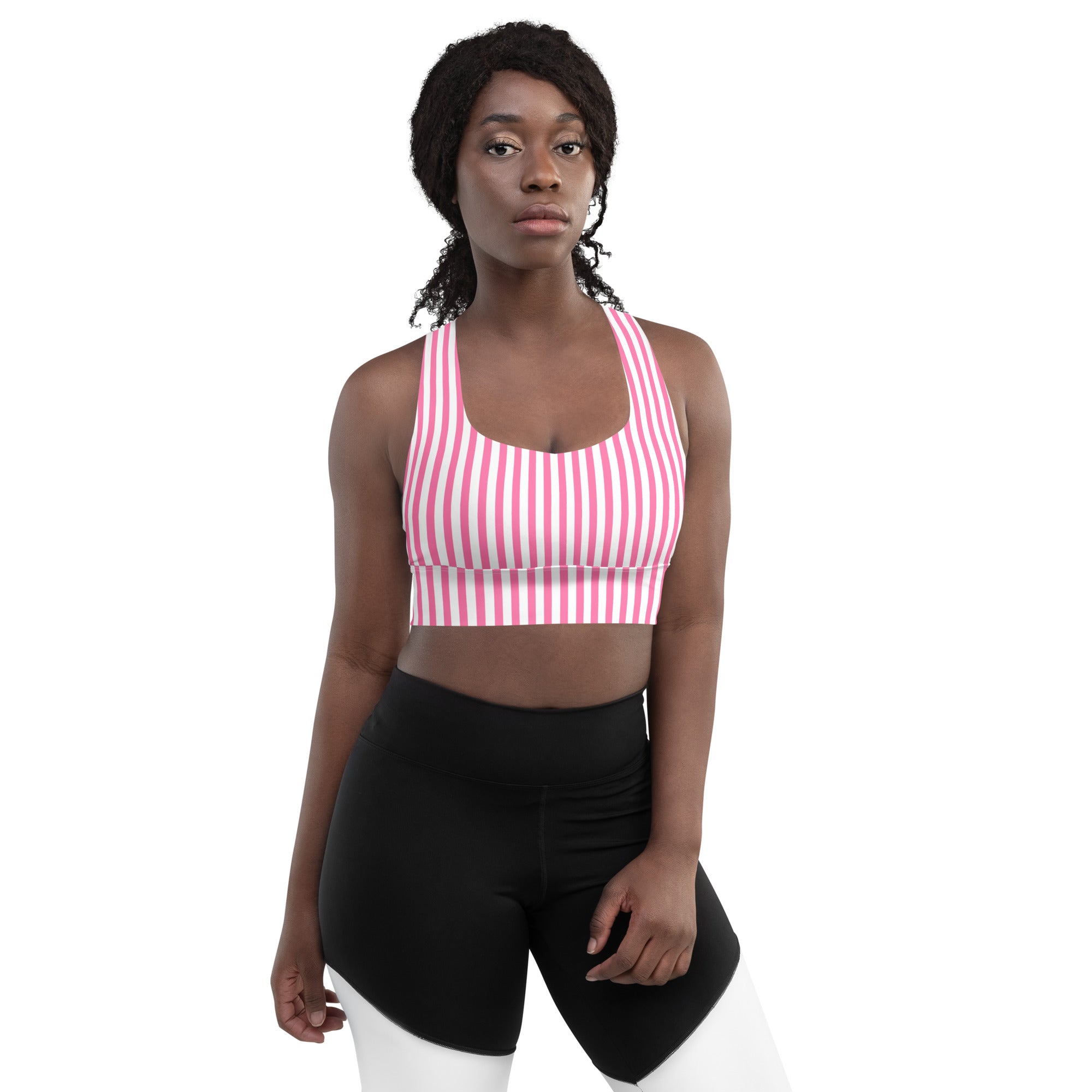 Longline sports bra White and Pink Stripes