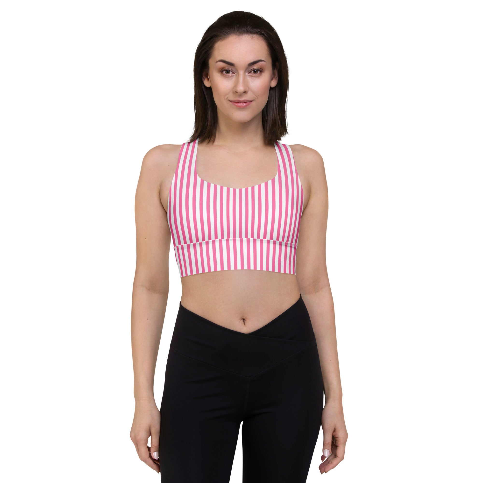Longline sports bra White and Pink Stripes