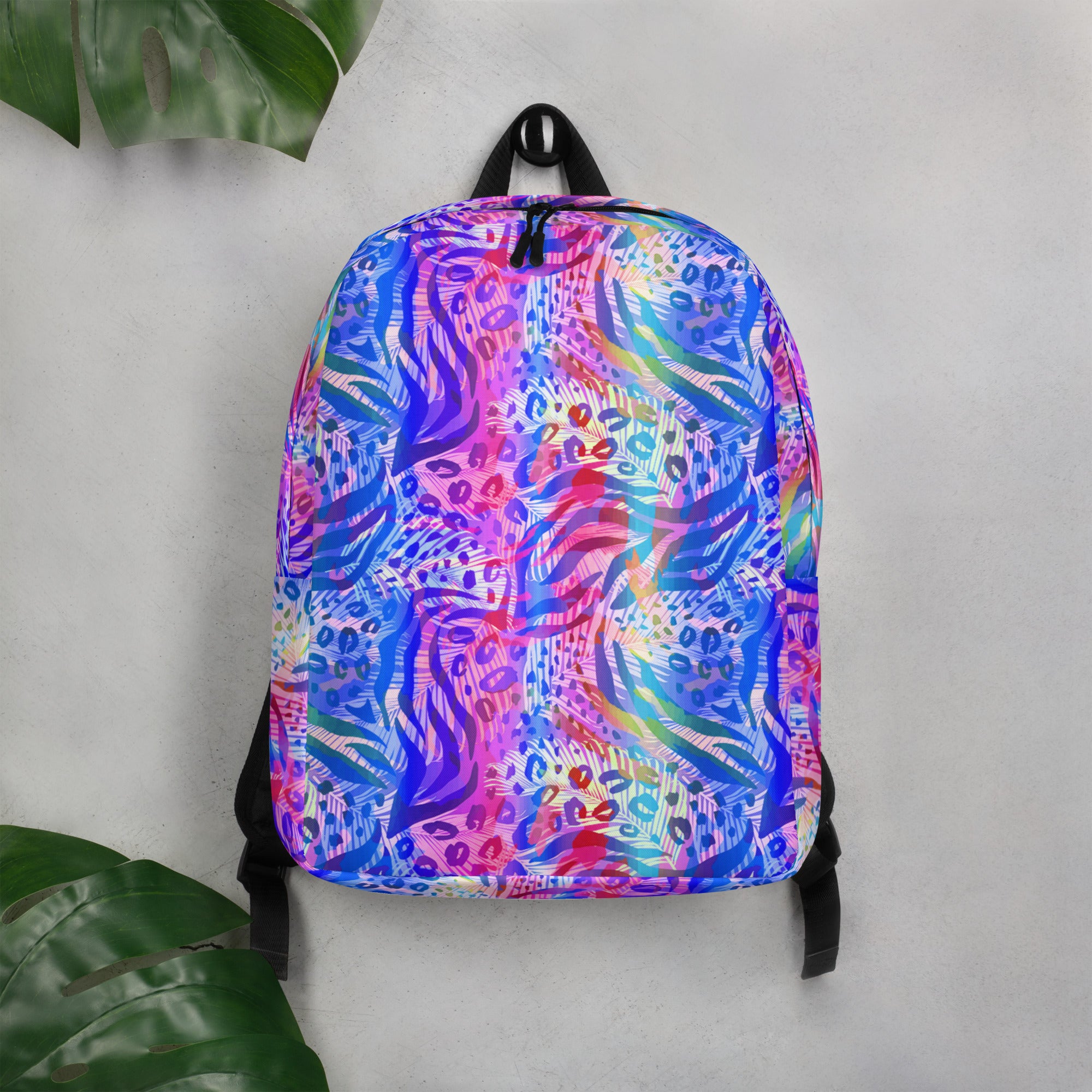 Minimalist Backpack Animal print summer Blue,Pink with Yellow