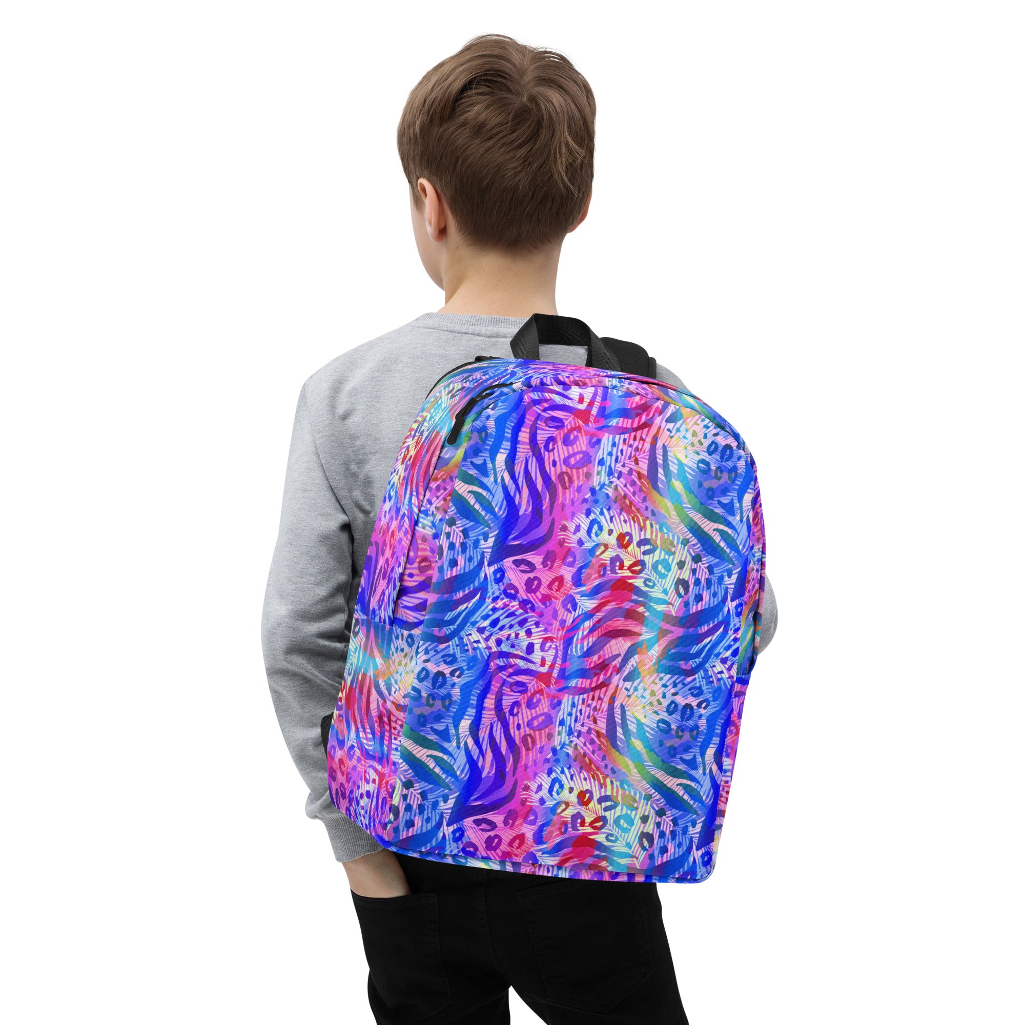 Minimalist Backpack Animal print summer Blue,Pink with Yellow