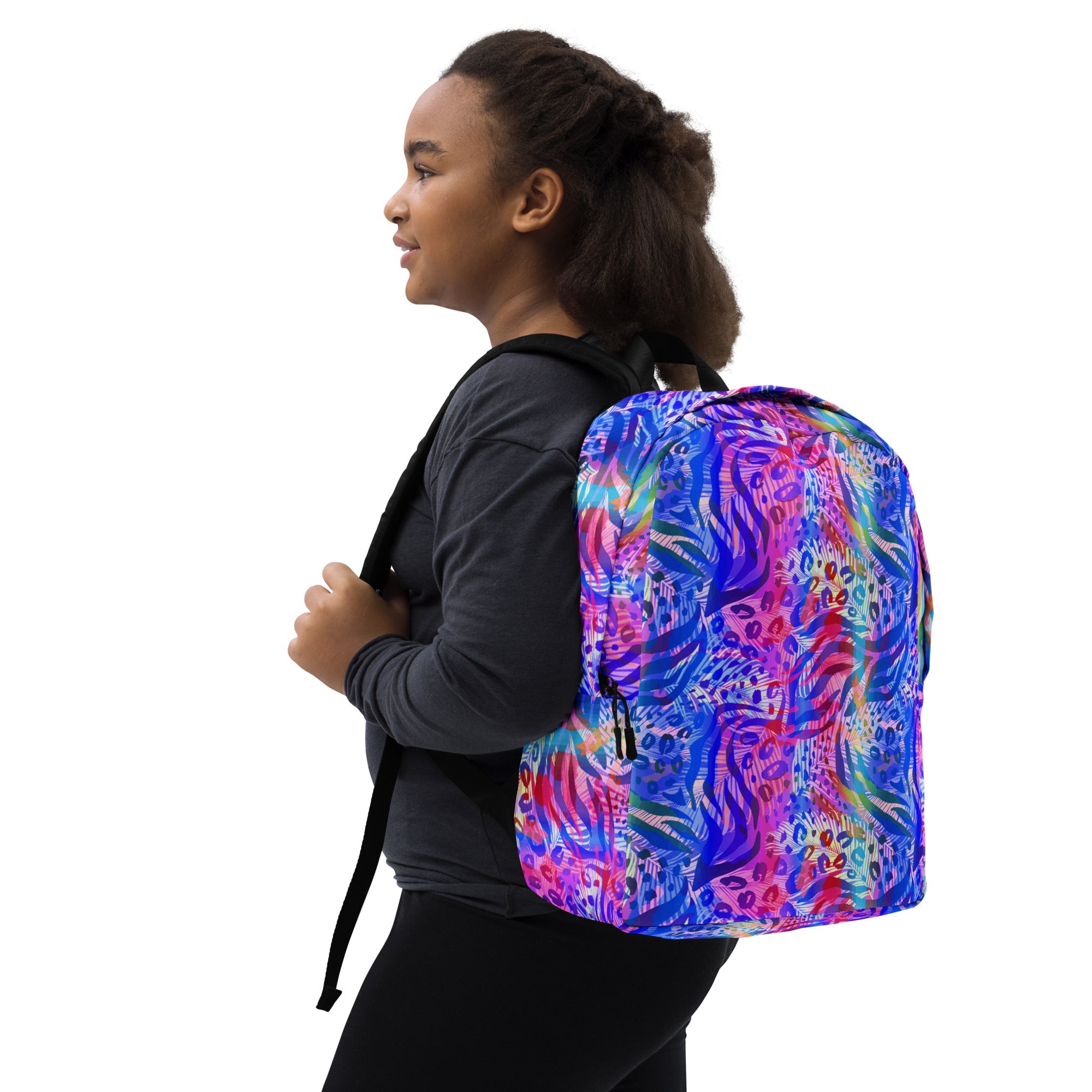 Minimalist Backpack Animal print summer Blue,Pink with Yellow