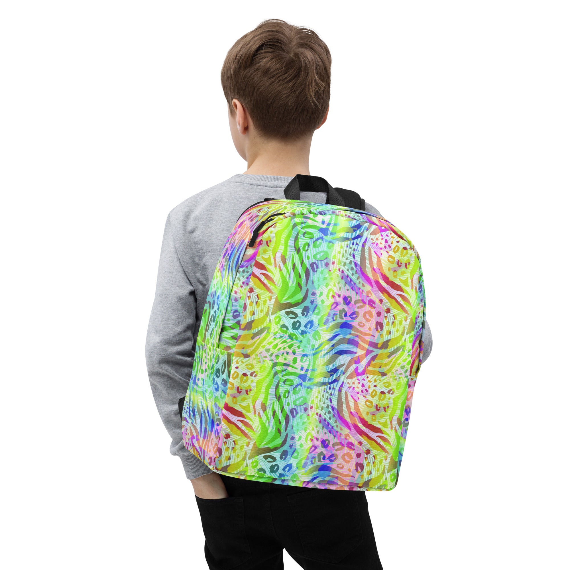 Minimalist Backpack Animal print summer Green,Blue with Yellow