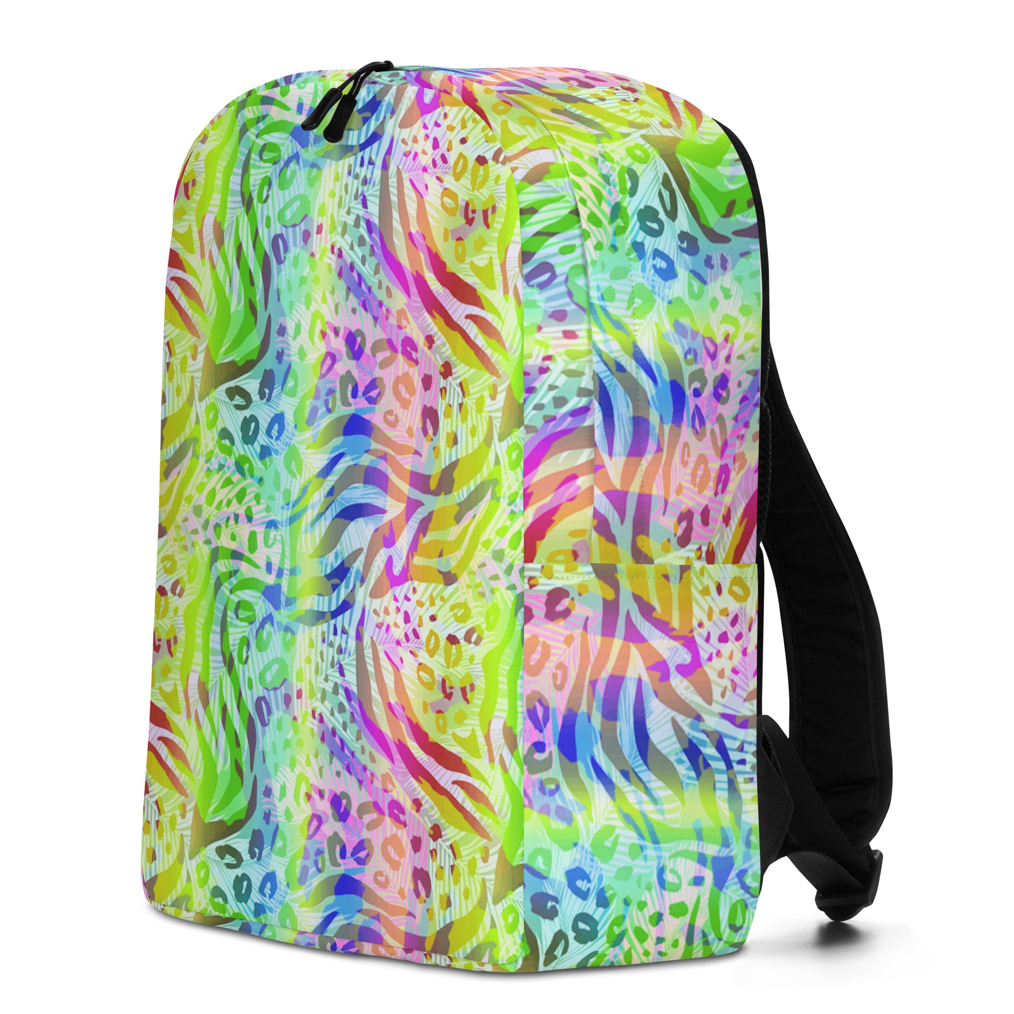 Minimalist Backpack Animal print summer Green,Blue with Yellow