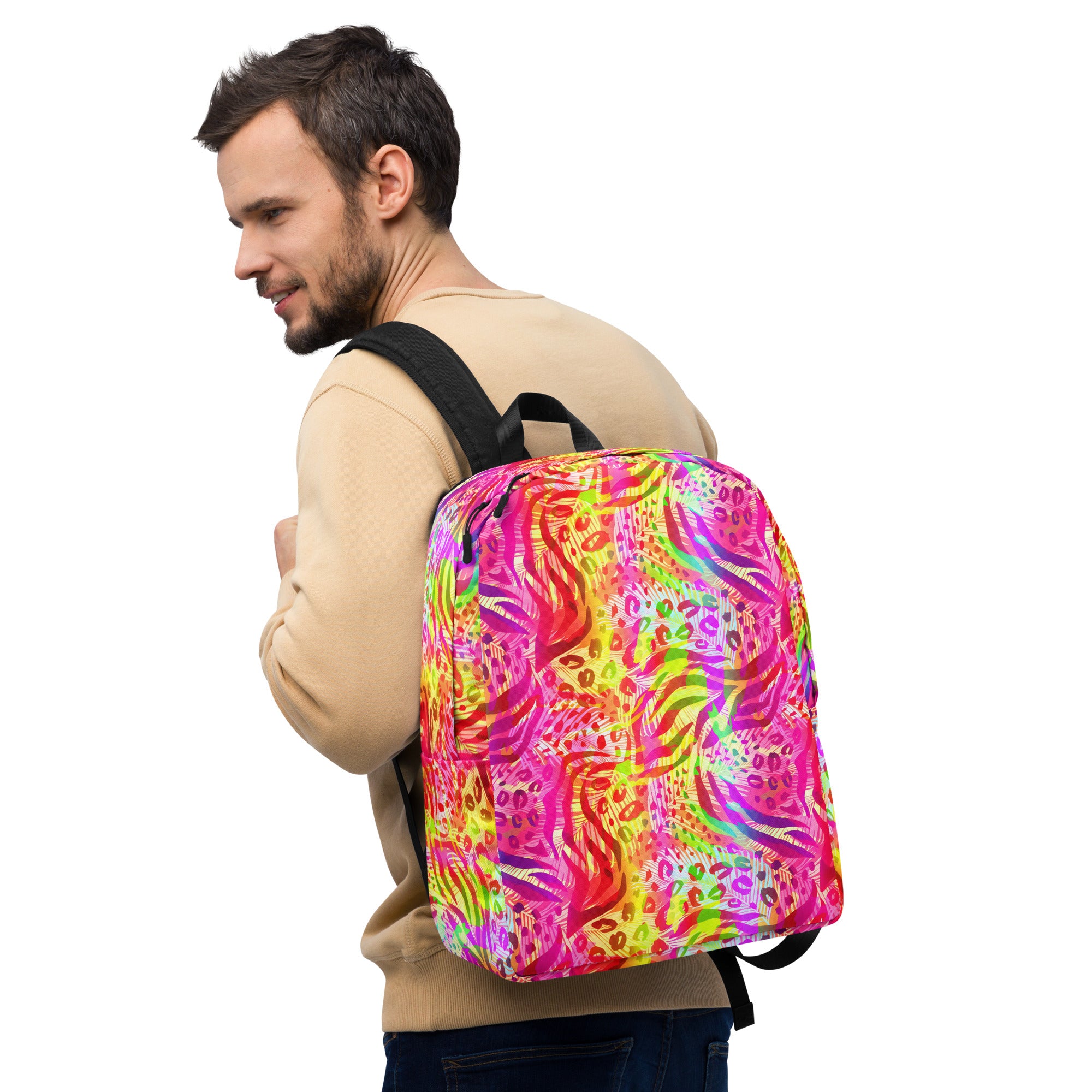 Minimalist Backpack Animal print summer Yellow,Red with Pink