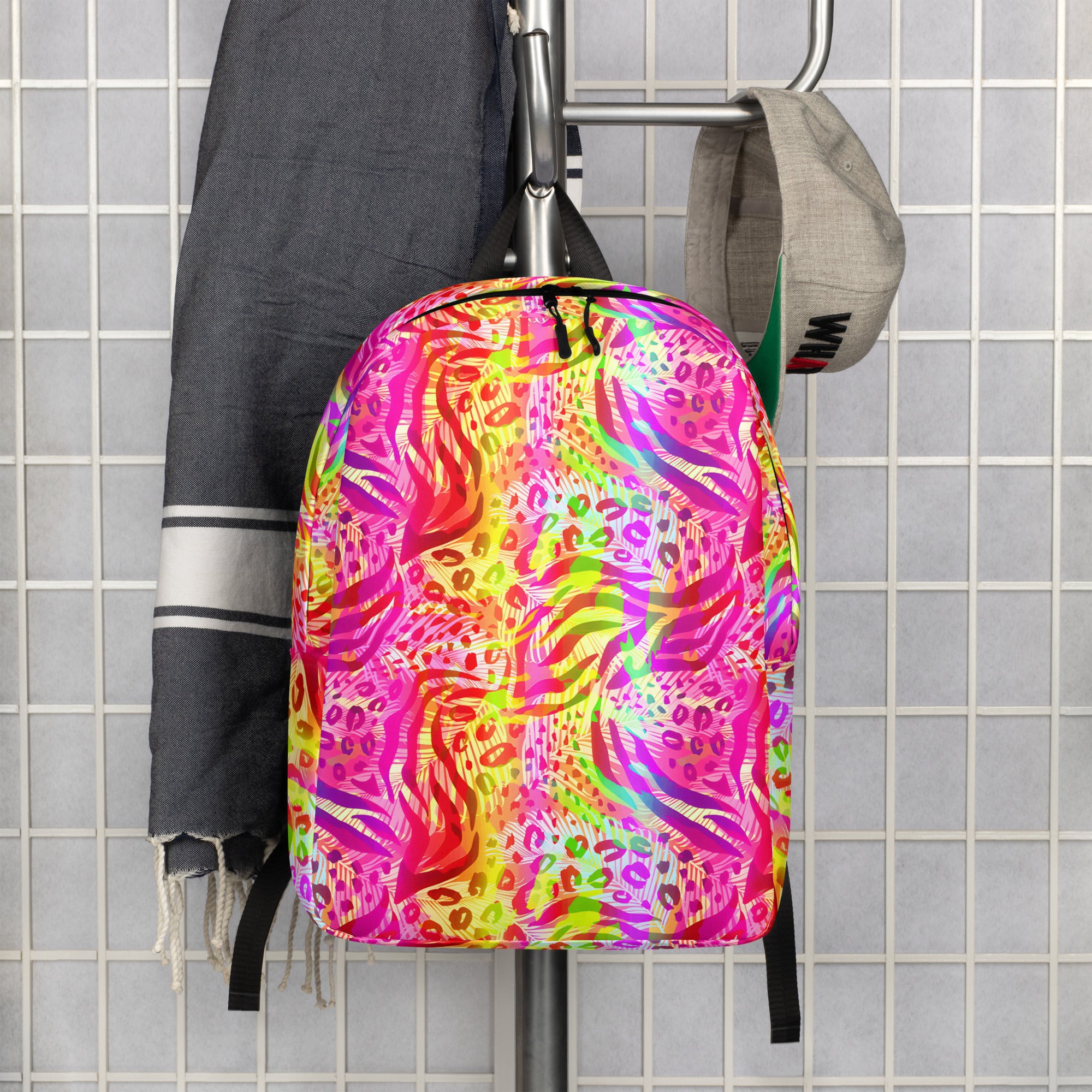 Minimalist Backpack Animal print summer Yellow,Red with Pink