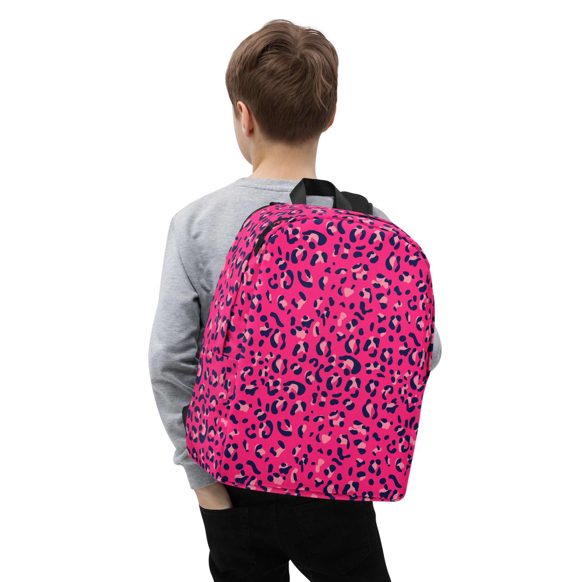 Minimalist Backpack Leopard Print Dark Pink