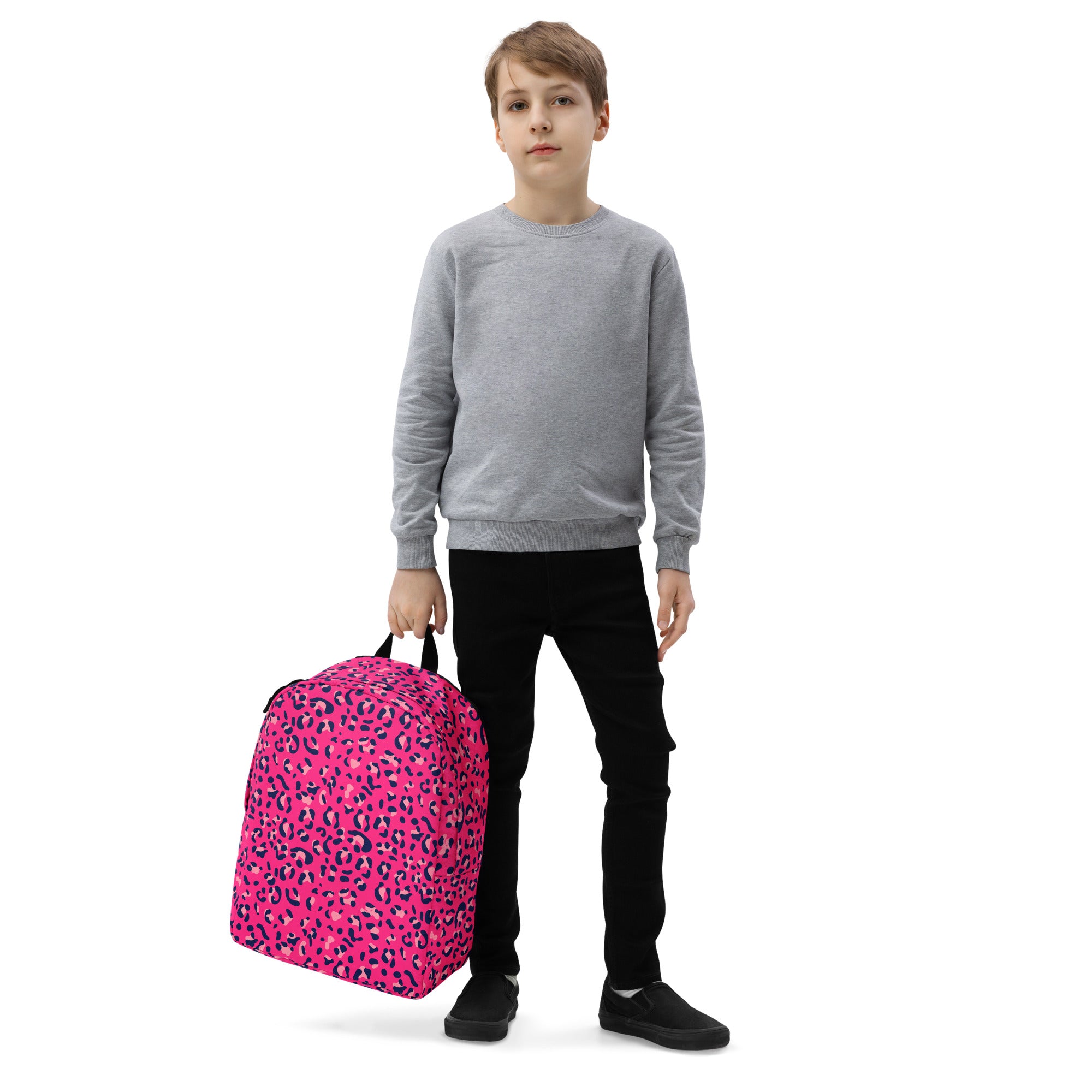 Minimalist Backpack Leopard Print Dark Pink