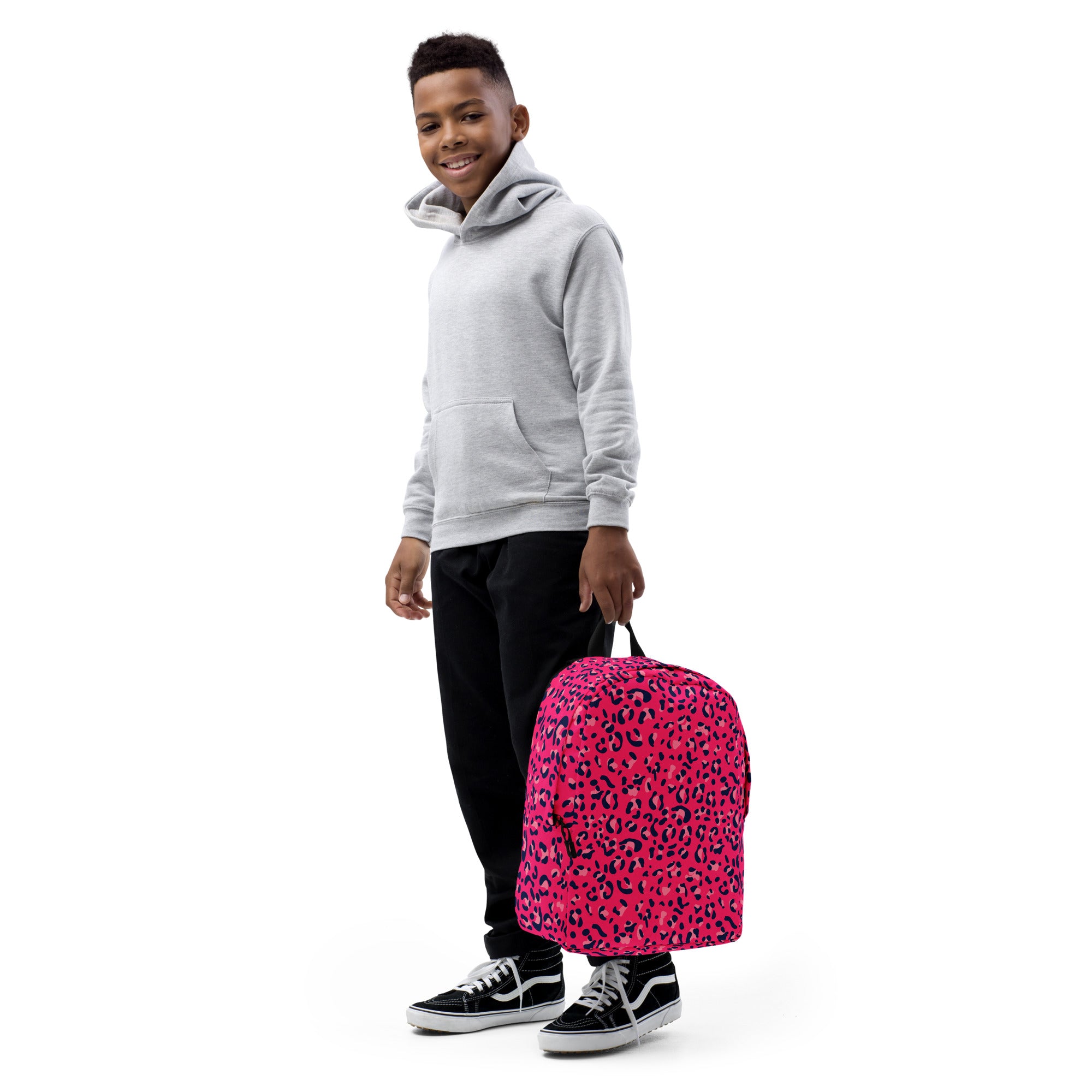 Minimalist Backpack Leopard Print Dark Pink