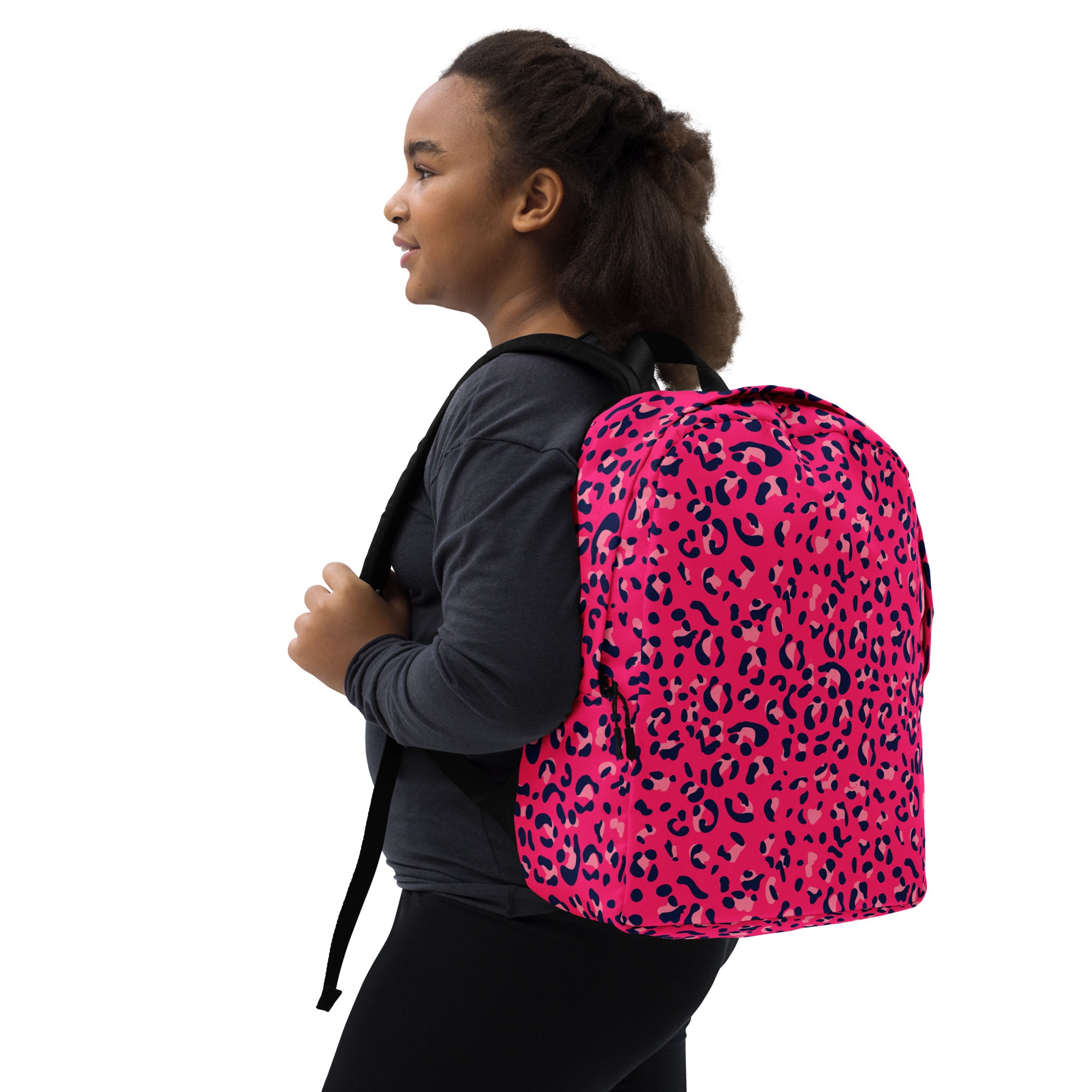 Minimalist Backpack Leopard Print Dark Pink