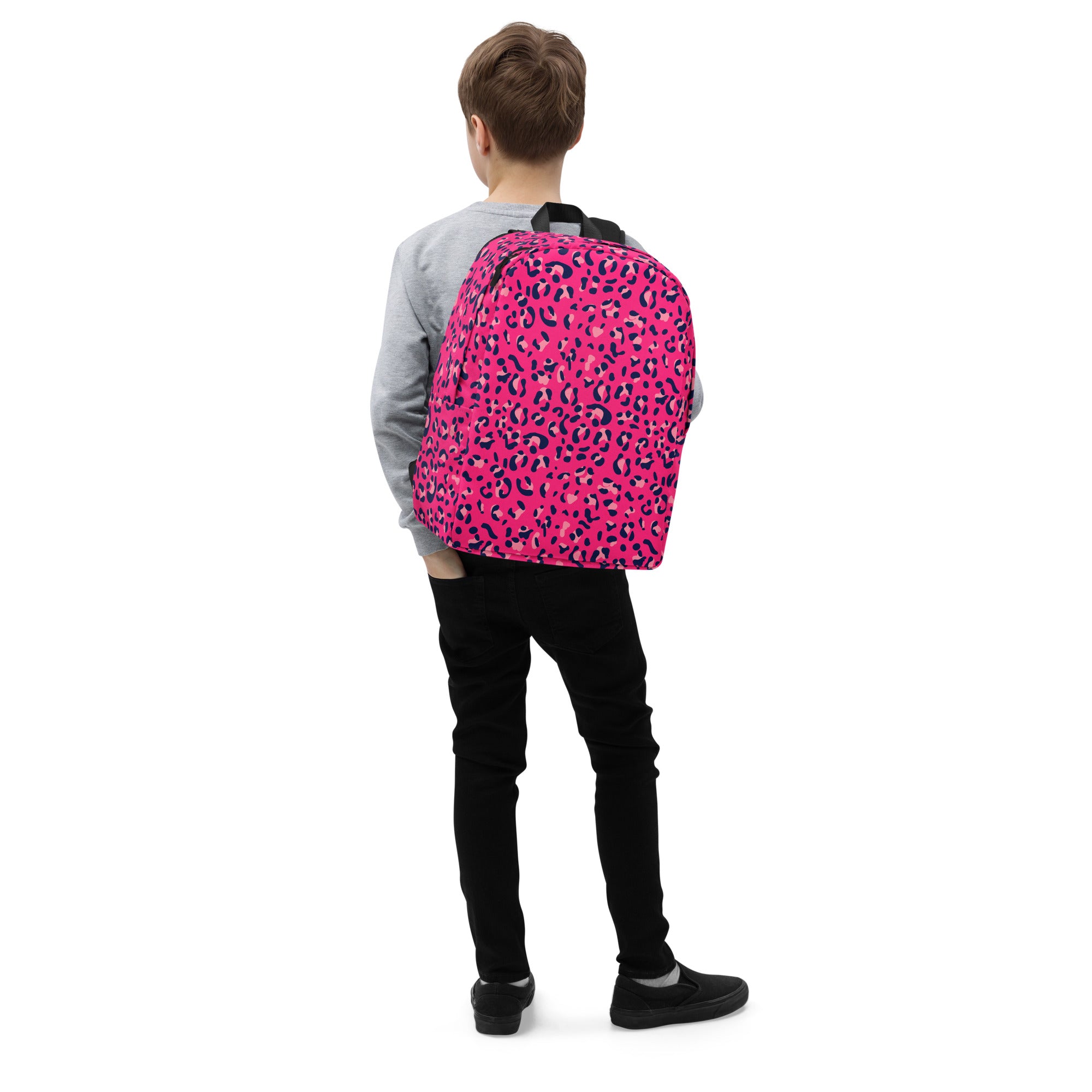 Minimalist Backpack Leopard Print Dark Pink