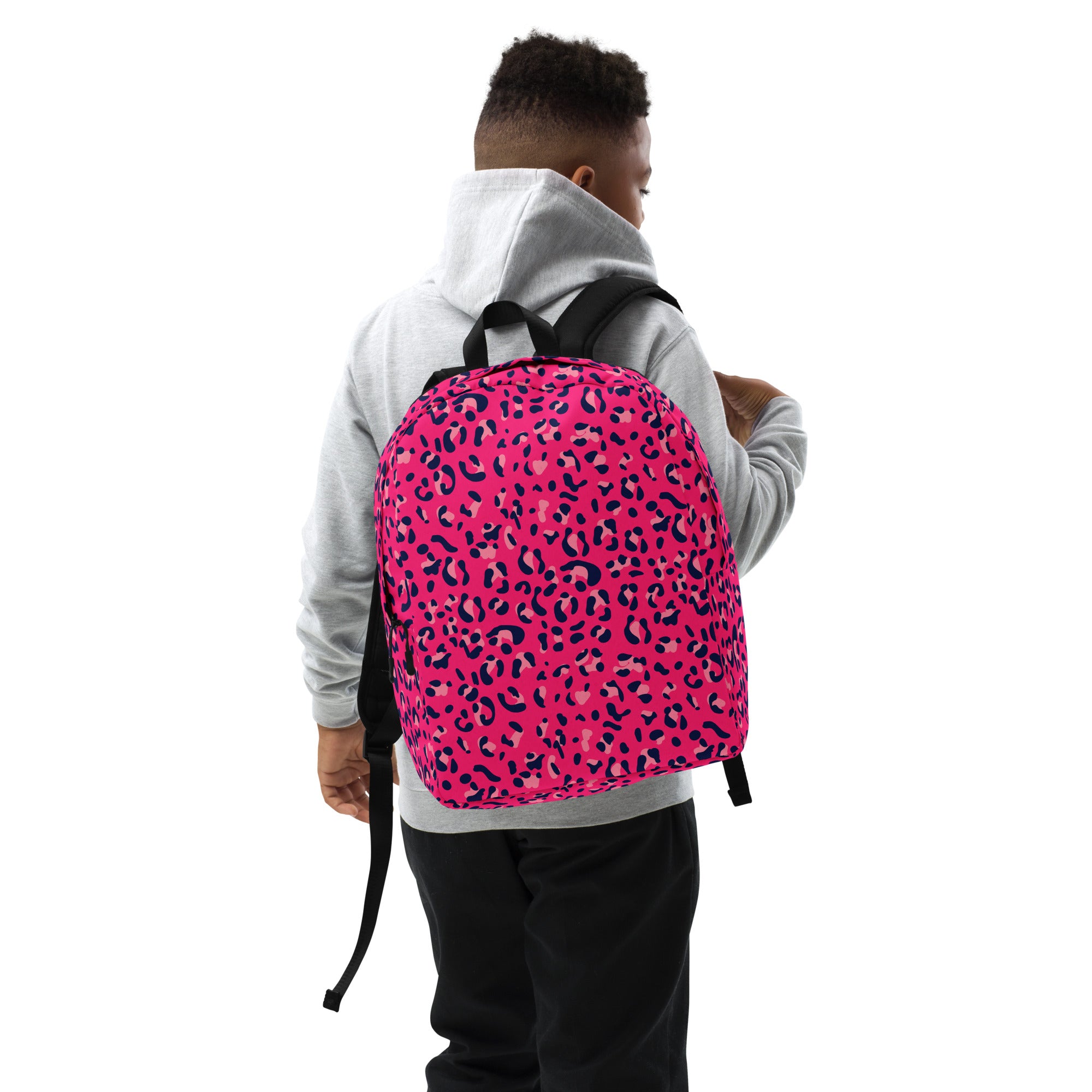 Minimalist Backpack Leopard Print Dark Pink