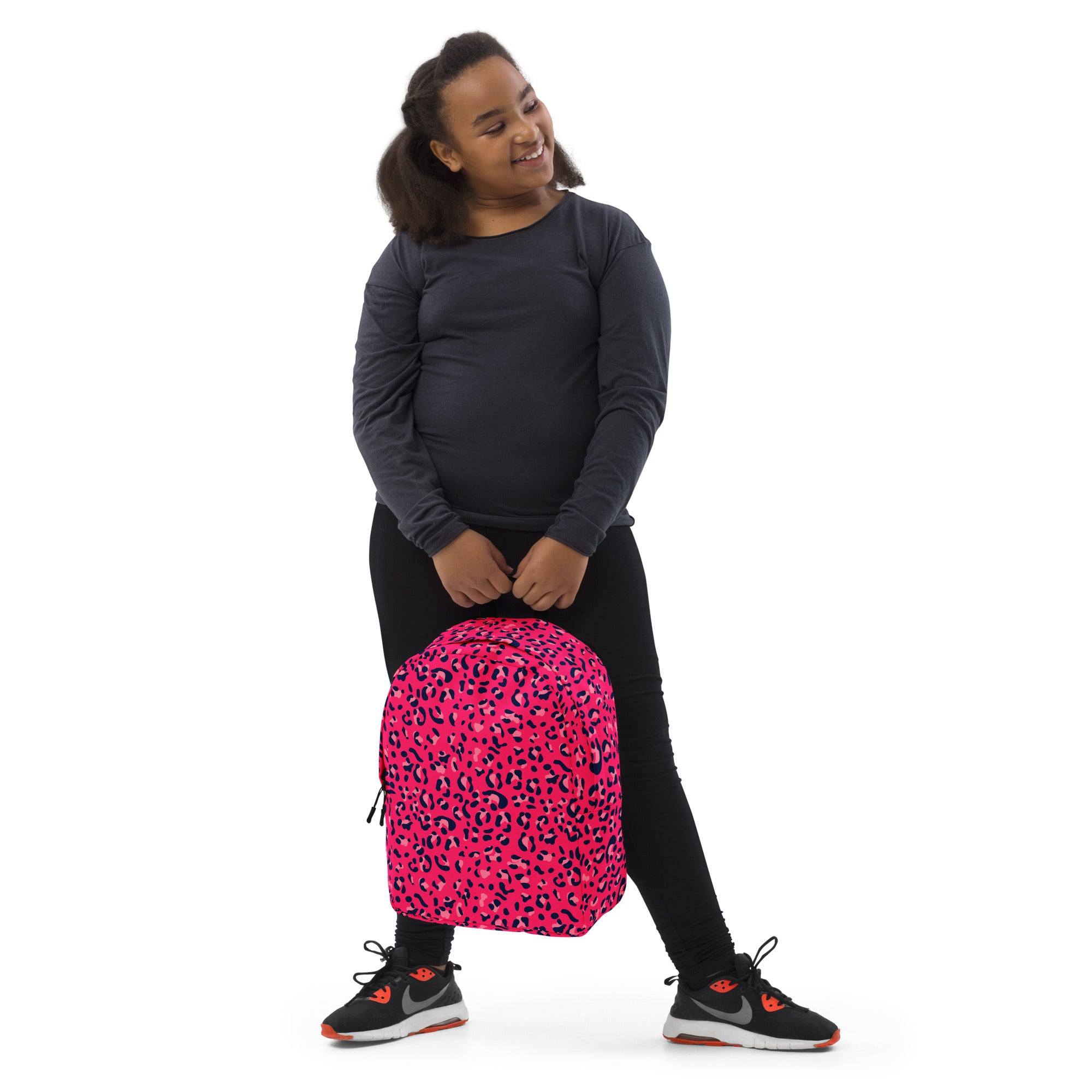 Minimalist Backpack Leopard Print Dark Pink