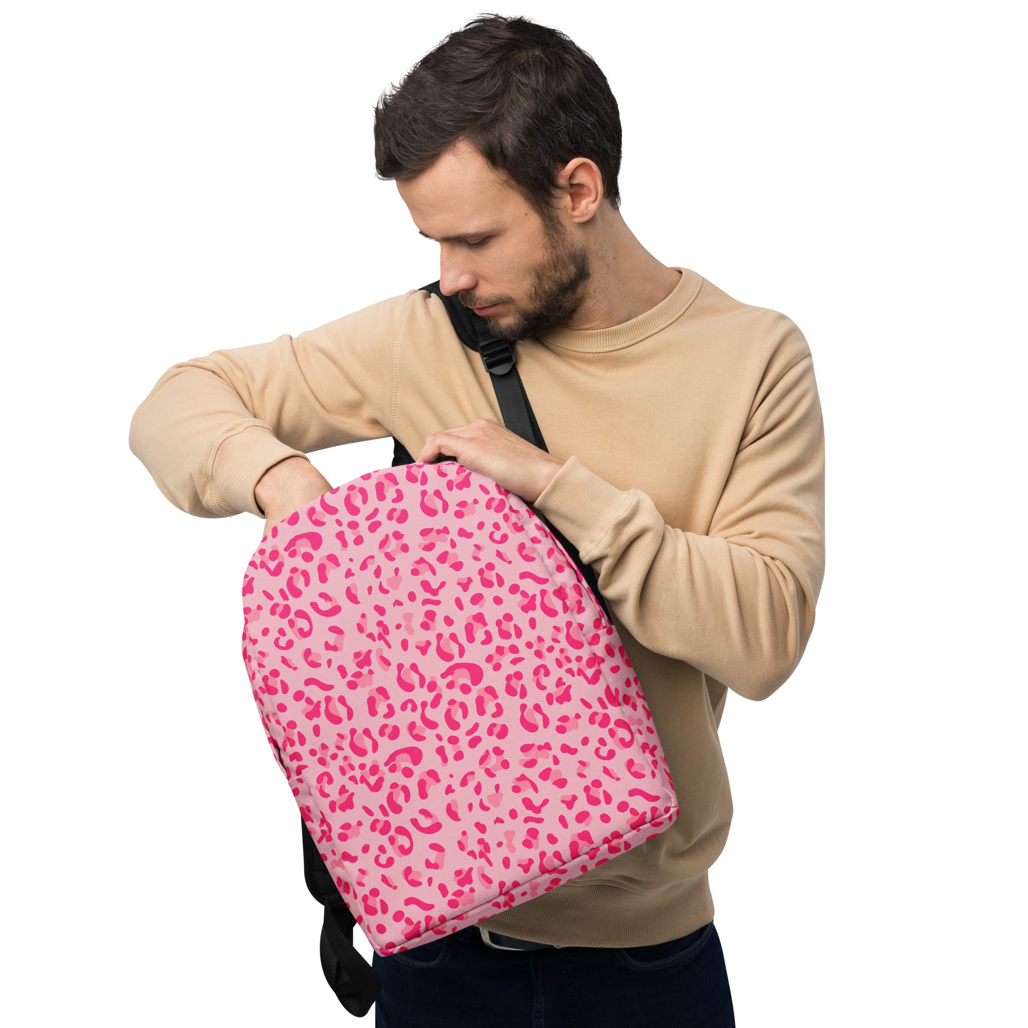 Minimalist Backpack Leopard Print Light Light Pink