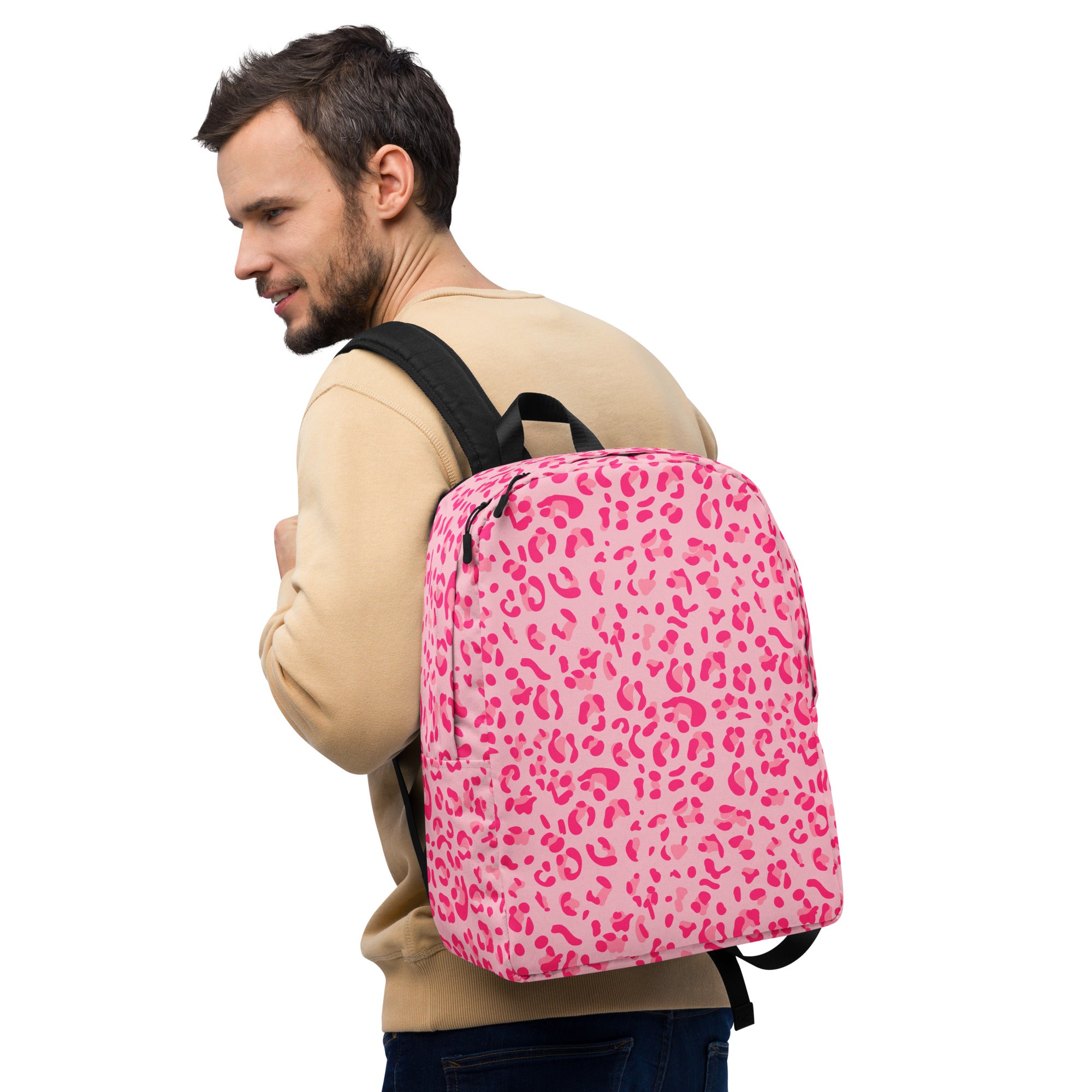 Minimalist Backpack Leopard Print Light Light Pink