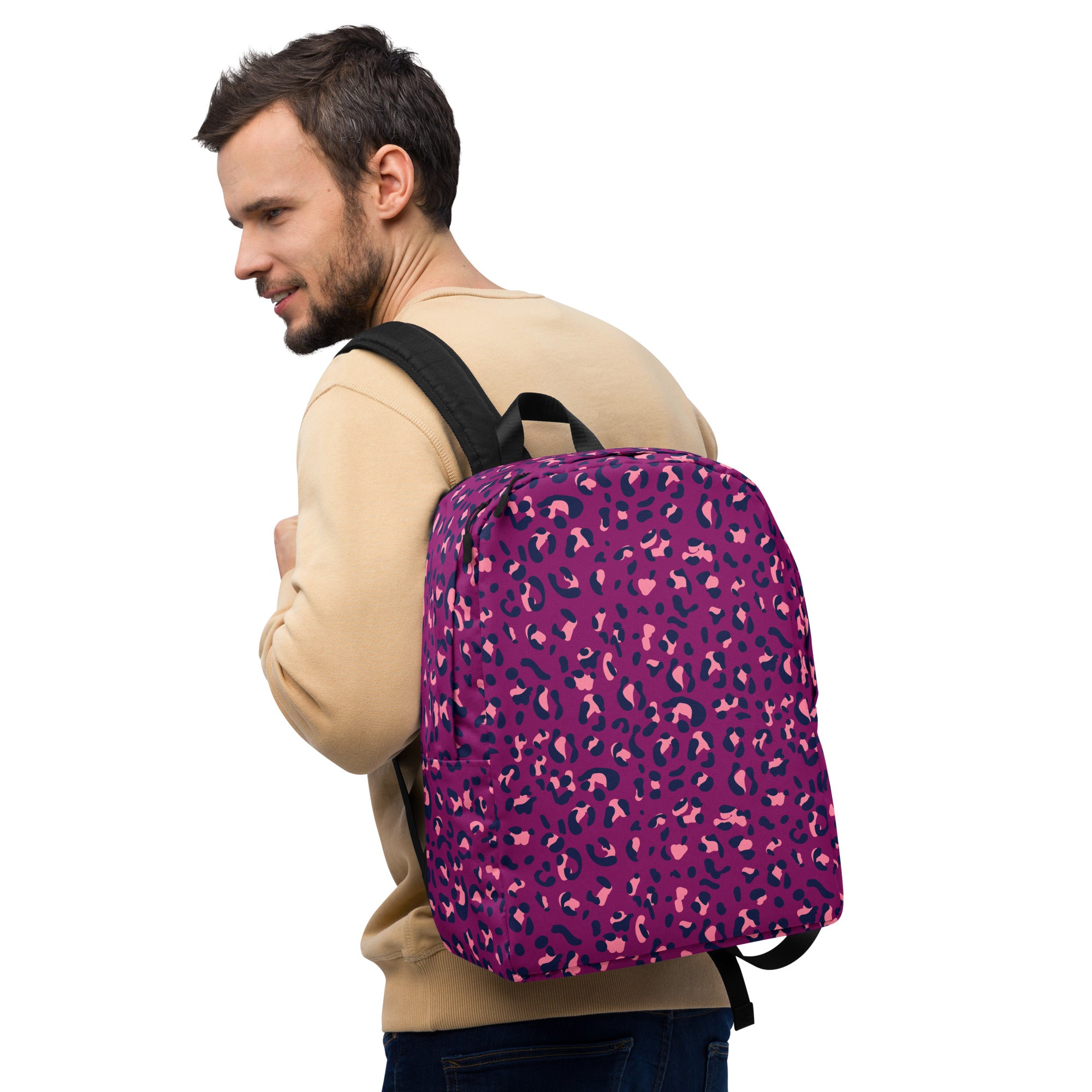Minimalist Backpack Leopard Print Purple