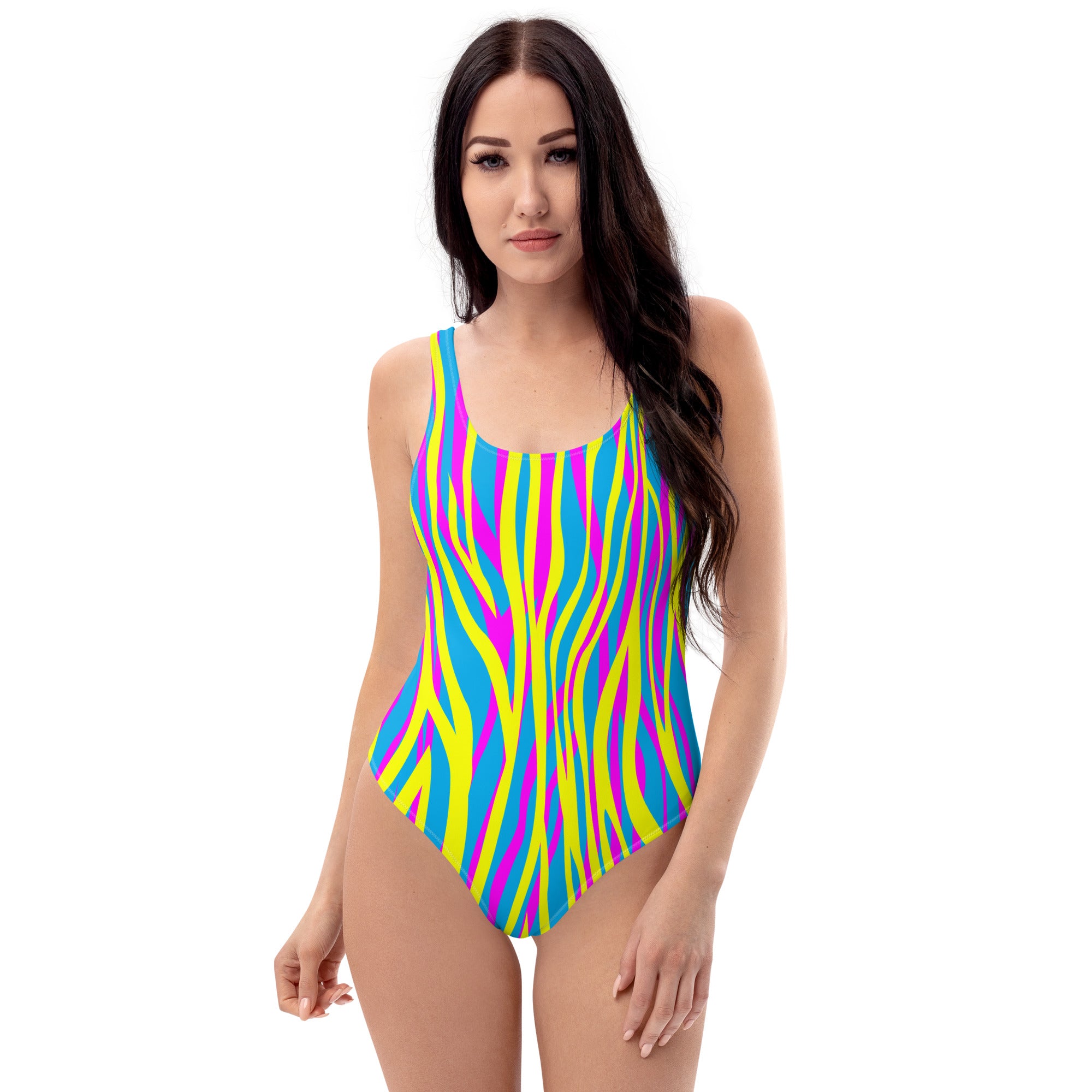 One Piece Swimsuit Funky Zebra Yellow