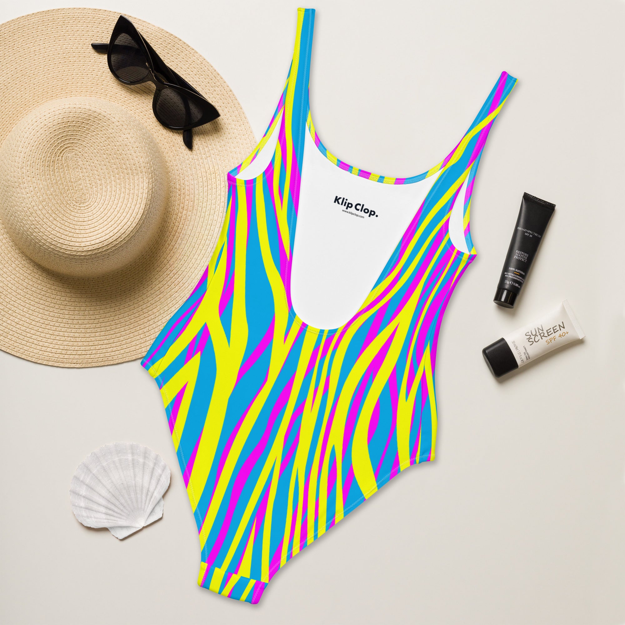 One Piece Swimsuit Funky Zebra Yellow