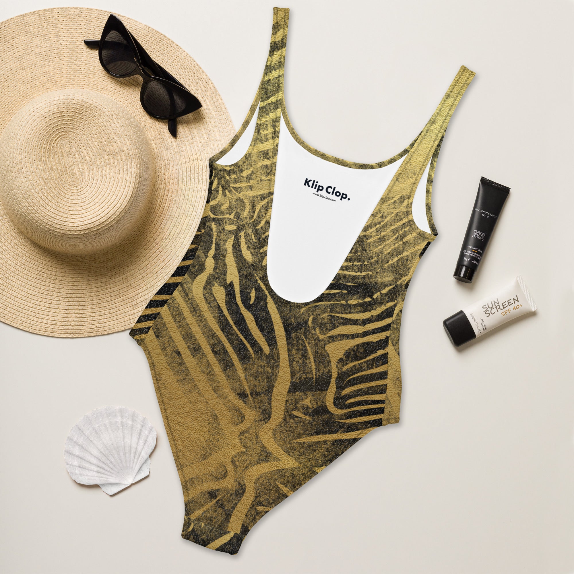 One Piece Swimsuit Safari Zebra Black and gold