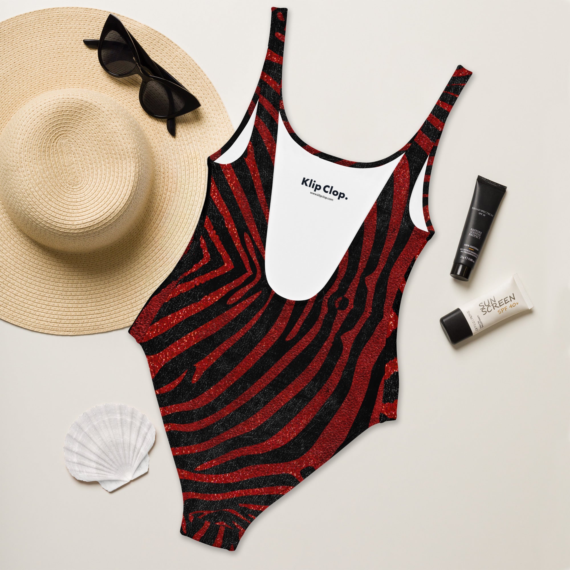 One Piece Swimsuit Safari zebra red and black