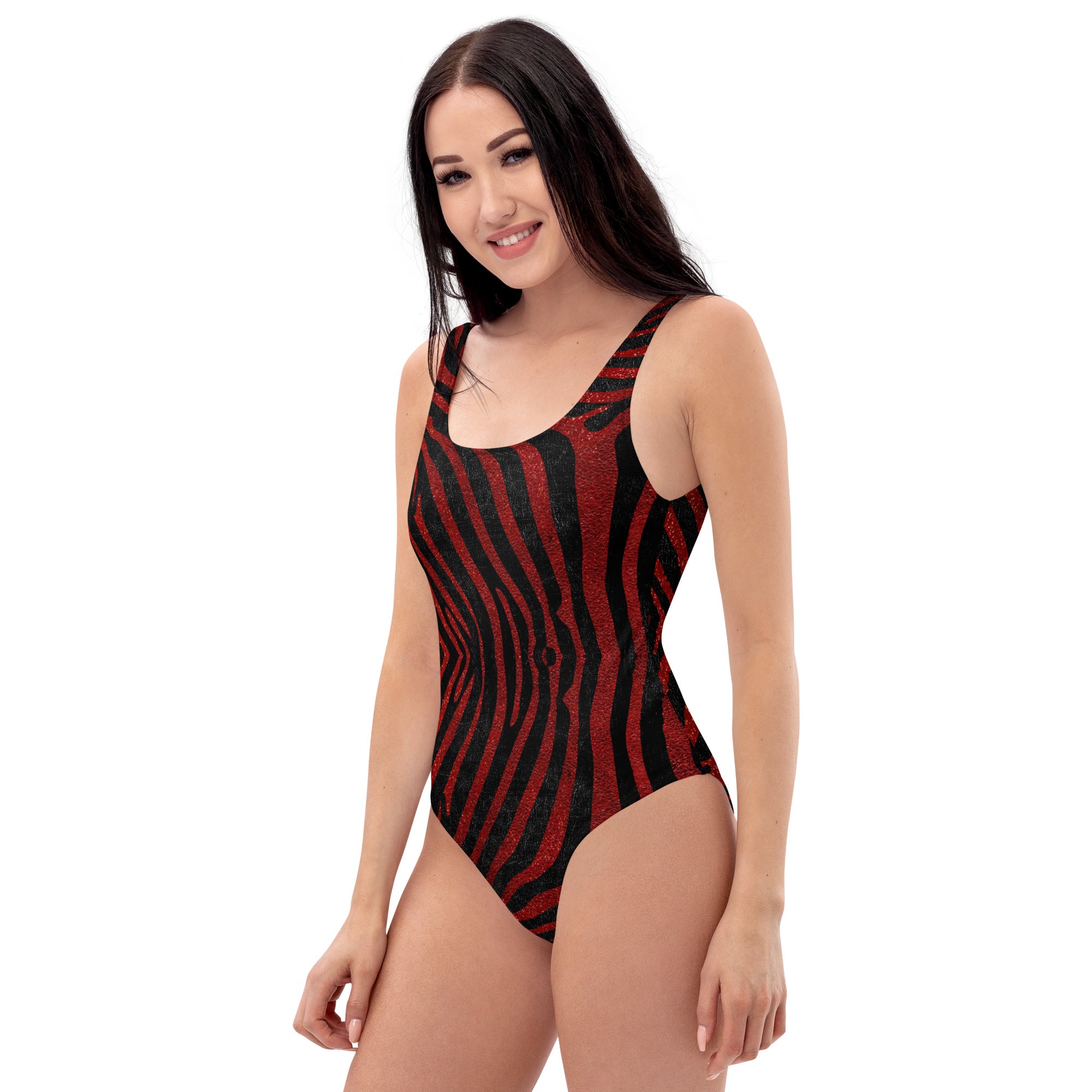 One Piece Swimsuit Safari zebra red and black