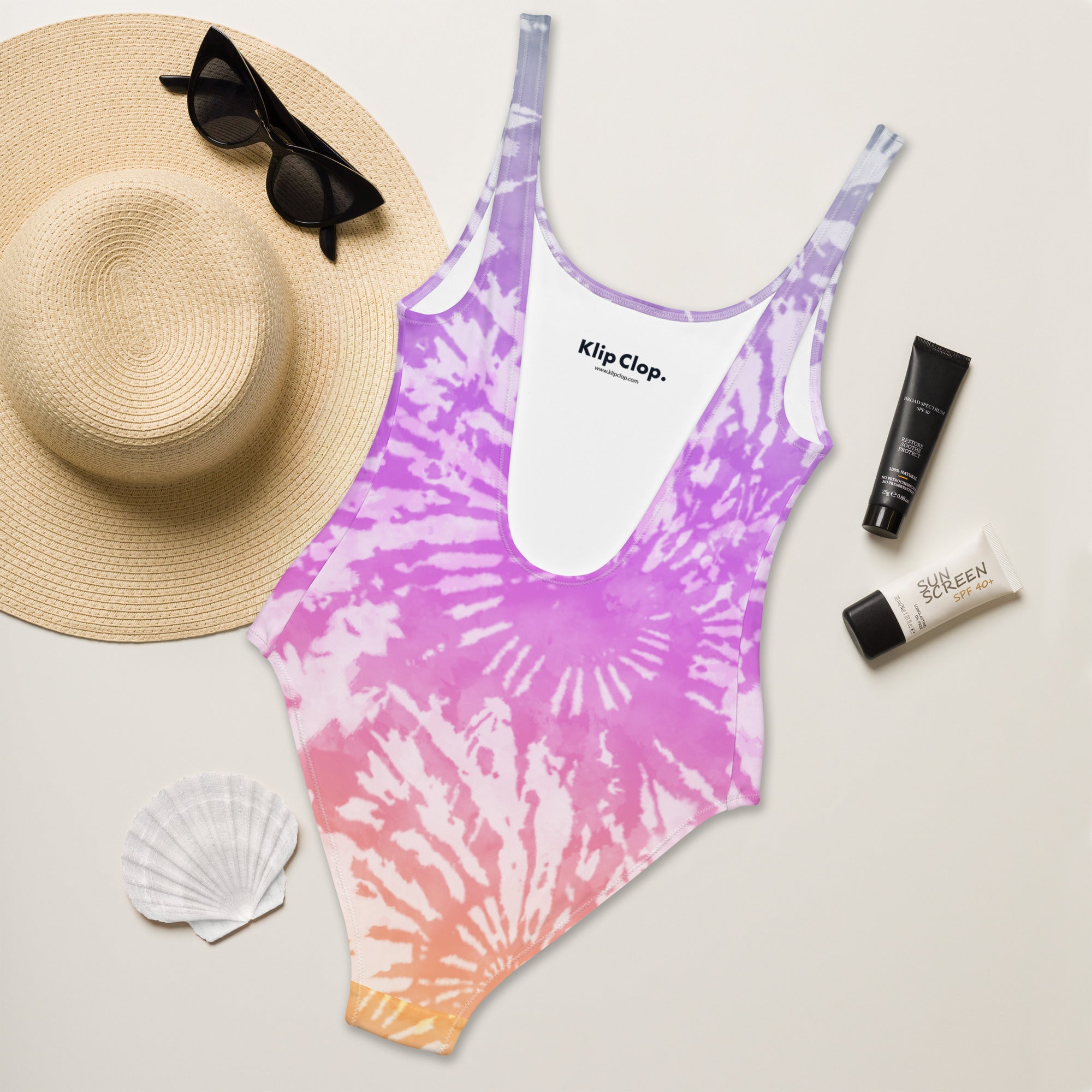 One Piece Swimsuit Tie Dye Purple Spirals