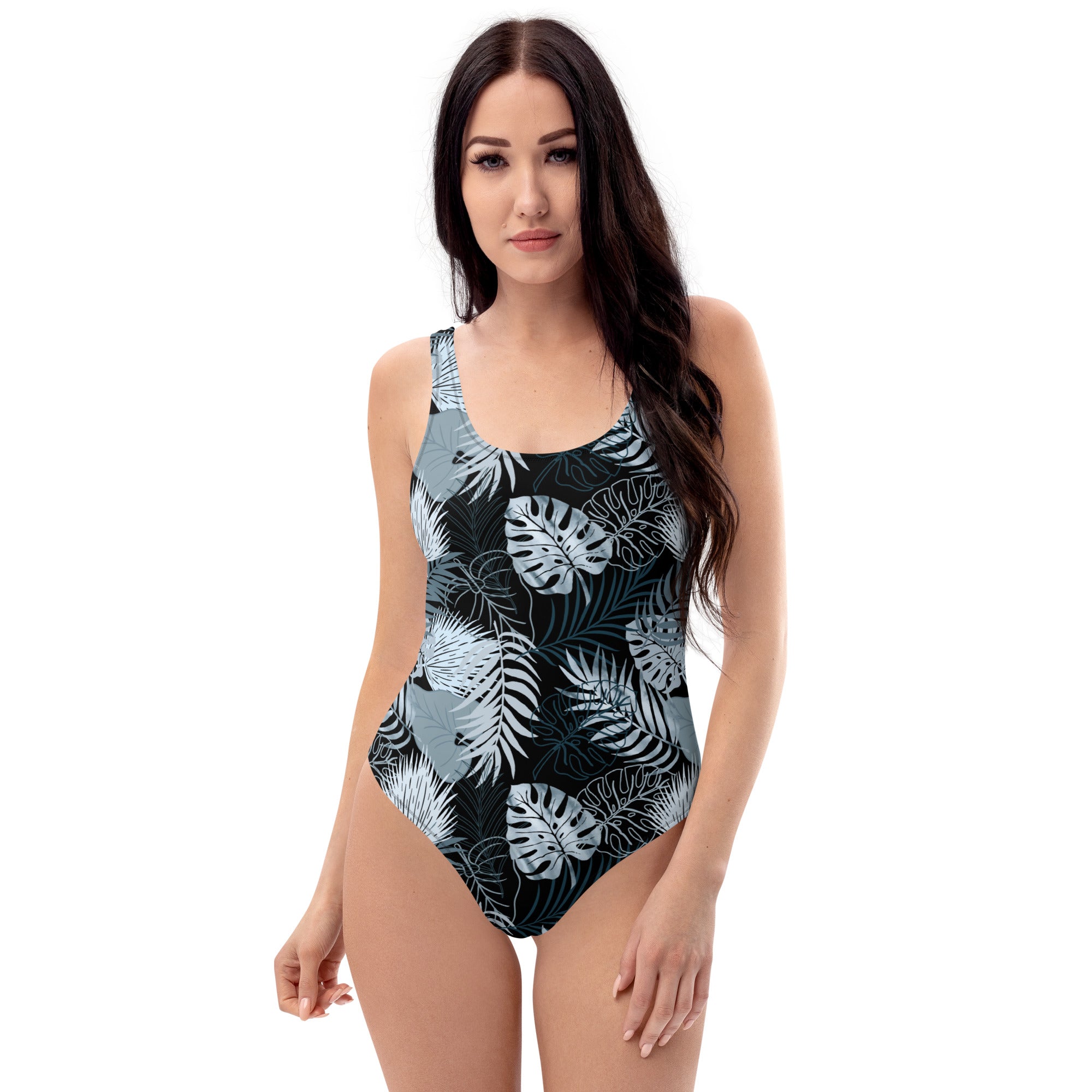 One Piece Swimsuit Tropical Black