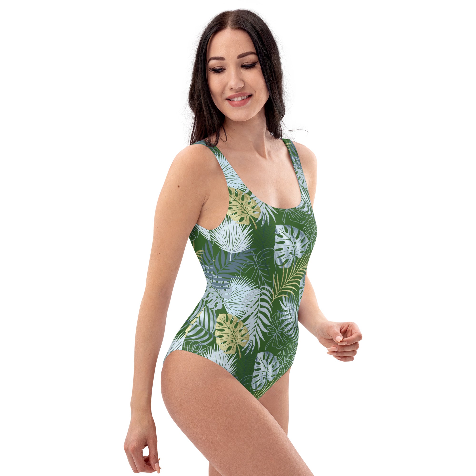 One Piece Swimsuit Tropical Green